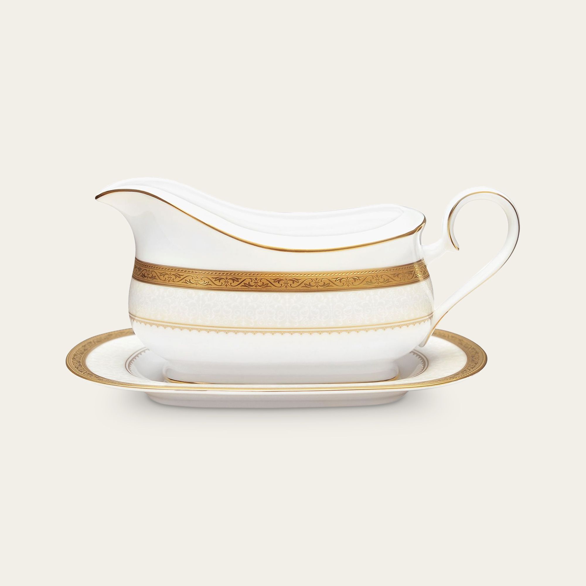 Bình (hũ) đựng nước xốt dung tích 630ml kèm đĩa lót sứ xương | Odessa Gold 4874L - 97241