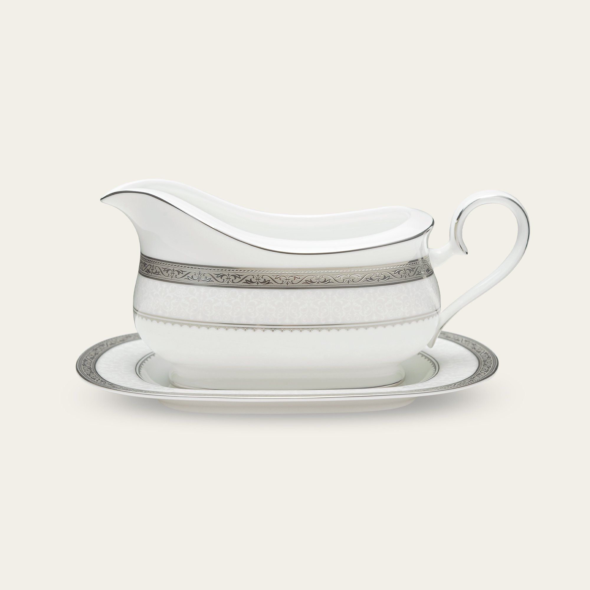 Bình (hũ) đựng nước xốt dung tích 630ml kèm đĩa lót sứ xương | Odessa Platinum 4875L - 97241