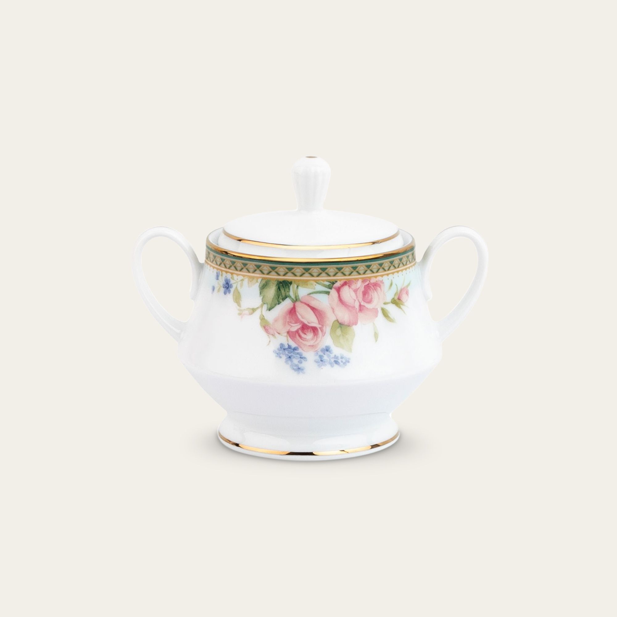 Bình (hũ) đường có nắp đậy dung tích 370ml sứ trắng | Rosa Basket 1736L - 91127
