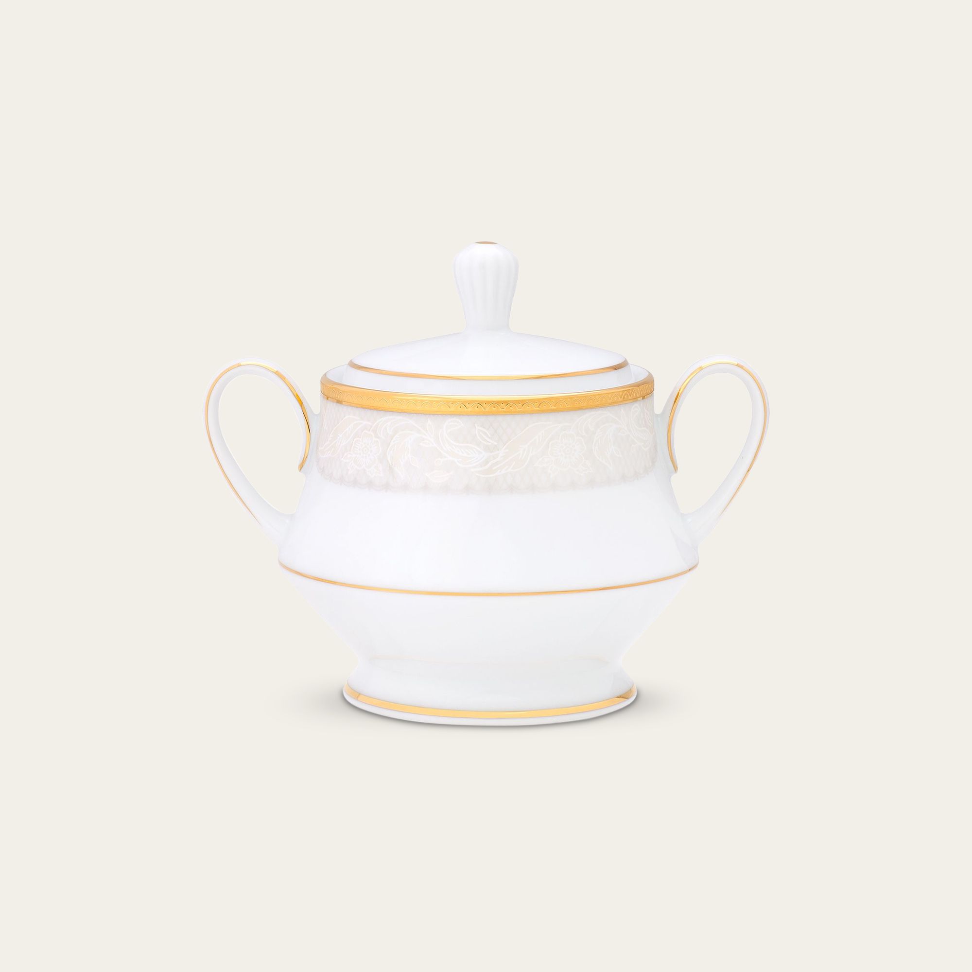 Bình (hũ) đường có nắp đậy dung tích 370ml sứ trắng | Flanders Gold 1714L - 91127