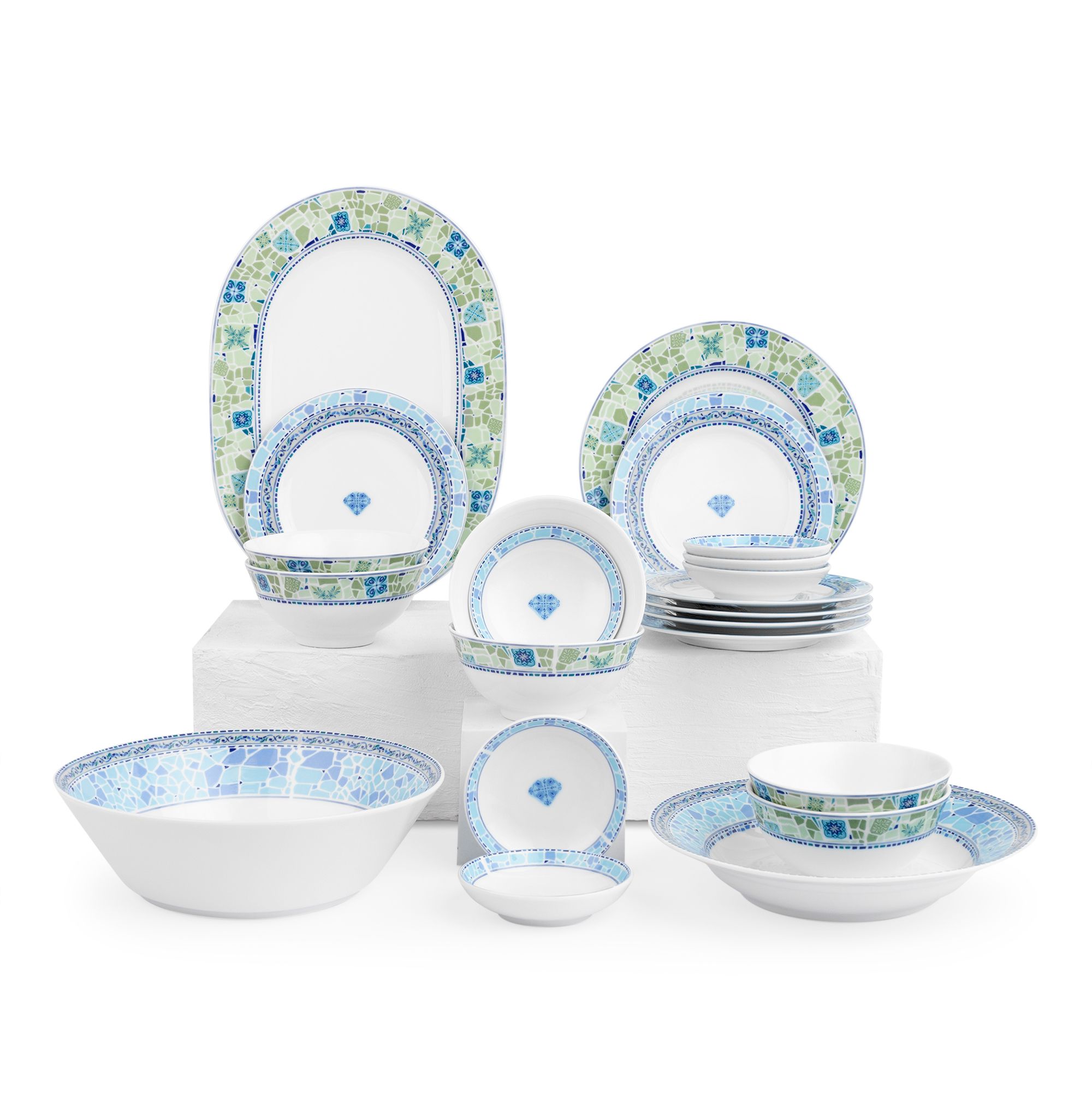 Bộ bát đĩa ăn châu Á cơ bản 22 món (cho 6 người) sứ trắng | Aegean Dreams 1740L - D022AB