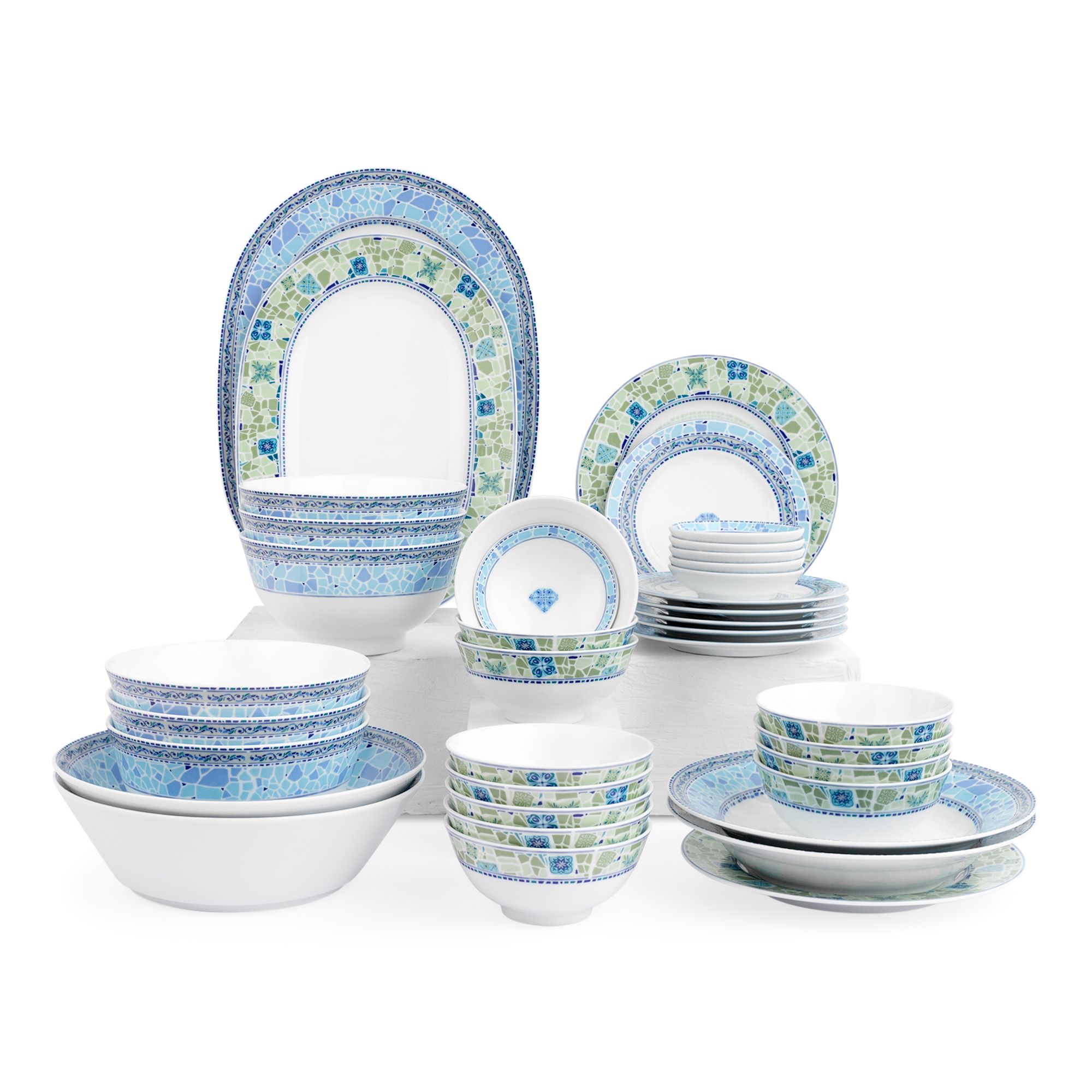 Bộ bát đĩa ăn châu Á đầy đủ 38 món (cho 6 người) sứ trắng | Aegean Dreams 1740L - D038AB