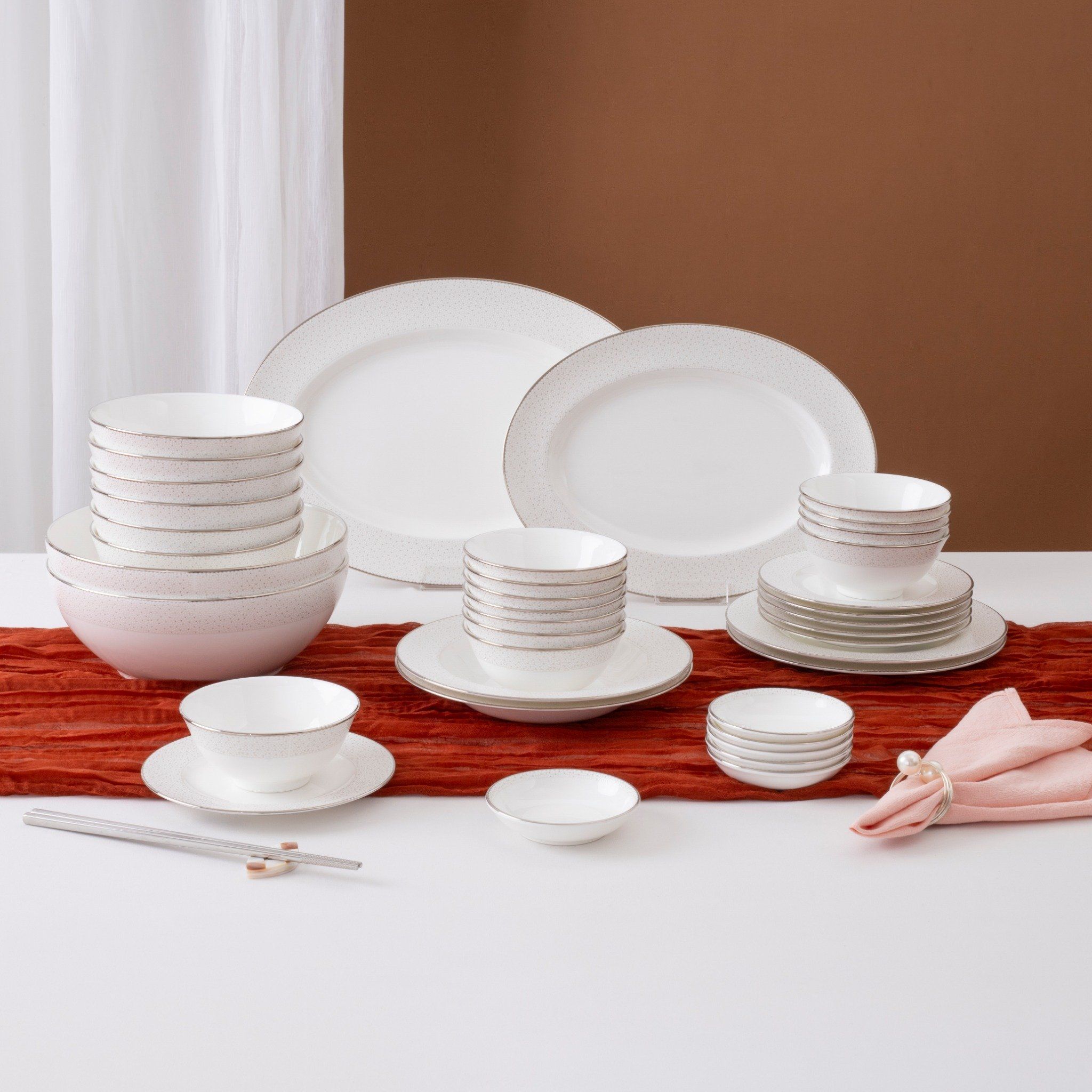 Bộ bát đĩa ăn châu Á đầy đủ 38 món (cho 6 người) sứ xương | Broome Street 4913L - D038AD