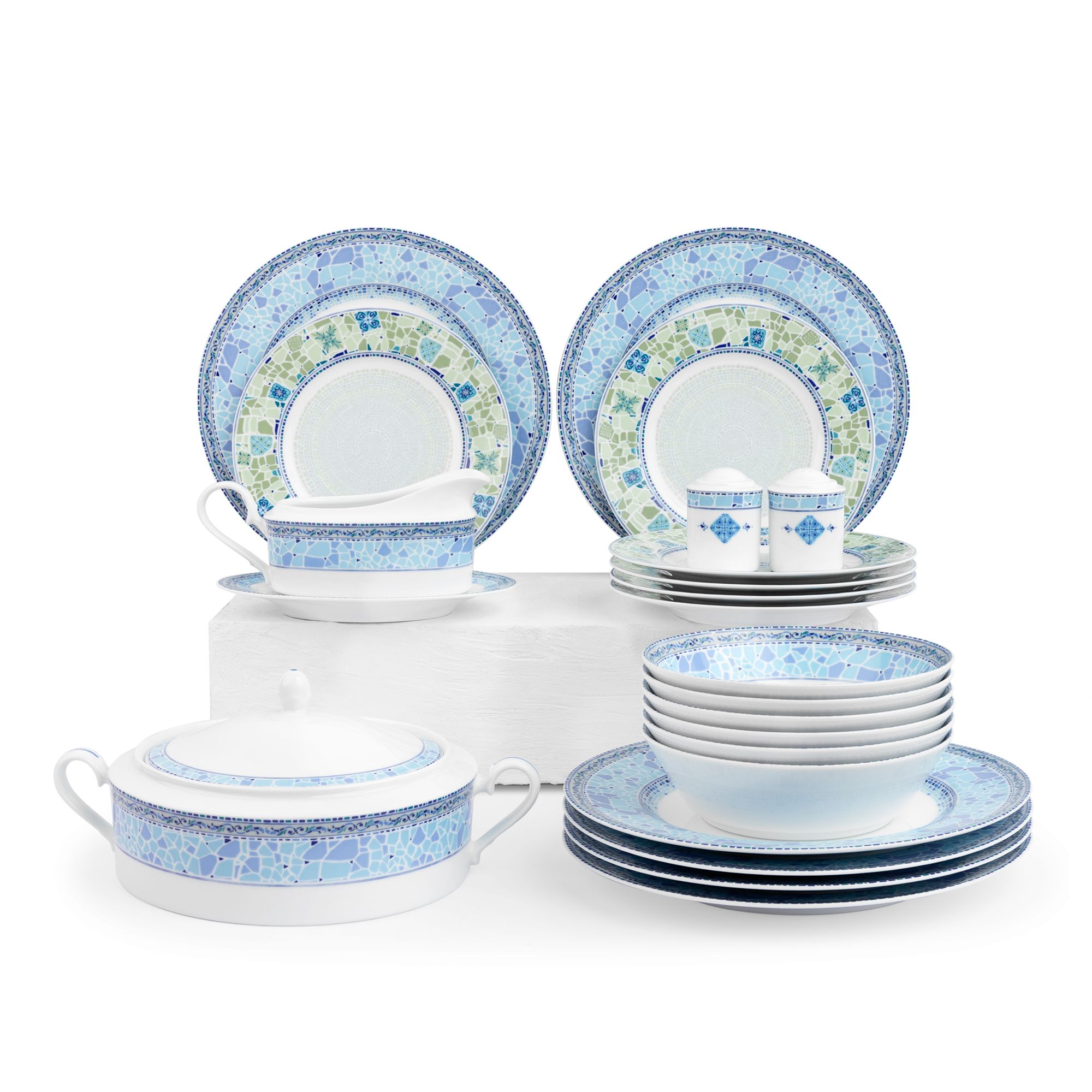 Bộ đĩa ăn kiểu Âu 22 món (cho 6 người) sứ trắng | Aegean Dreams 1740L - D024AM
