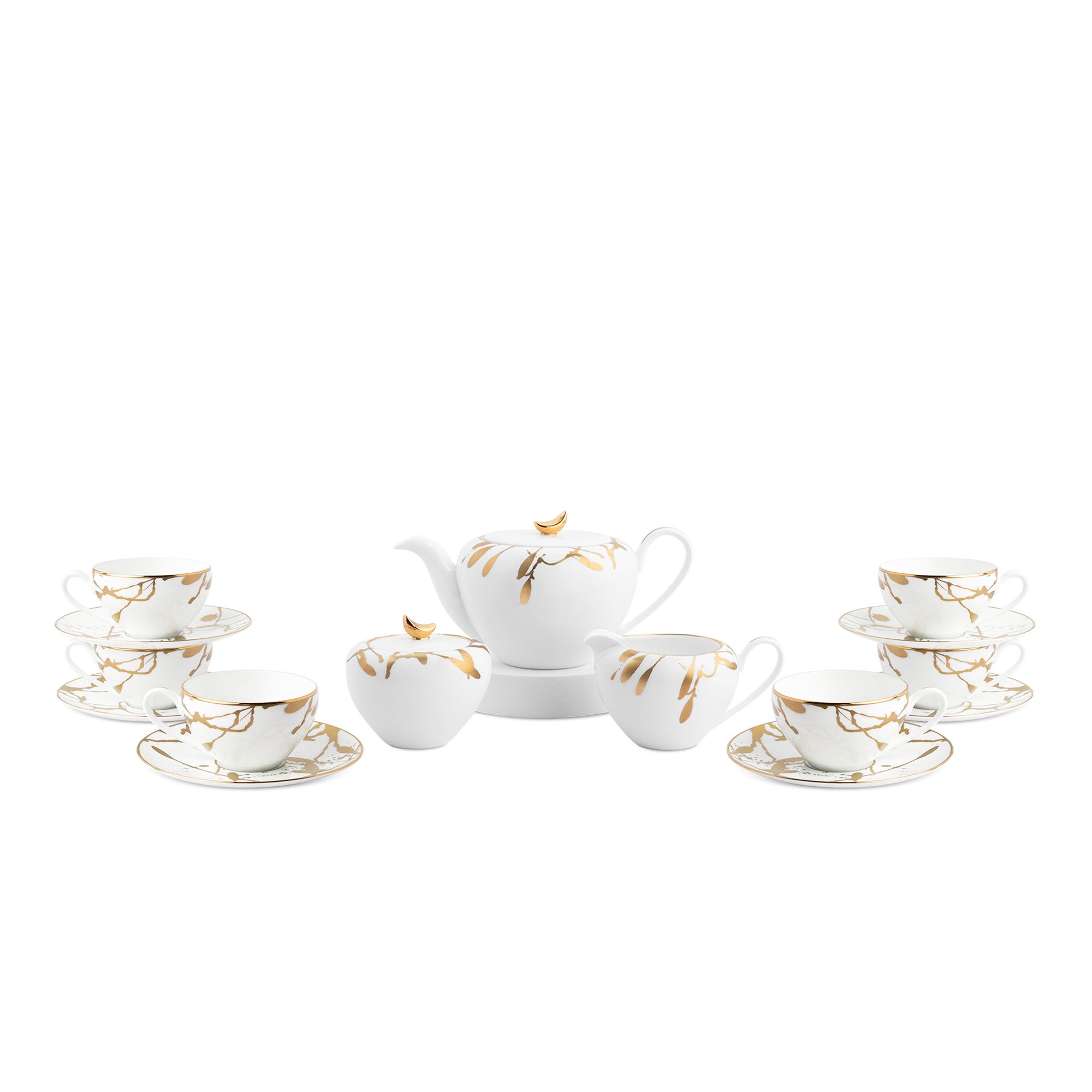  Bộ ấm chén uống trà sứ trắng cao cấp 15 món | Raptures Gold 10561L 