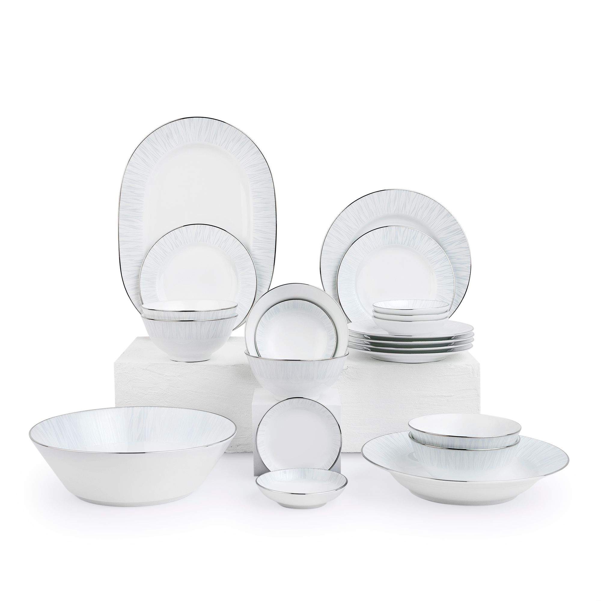 Bộ bát đĩa ăn châu Á cơ bản 22 món (cho 6 người) sứ trắng | Glacier Platinum 1702L - D022AB