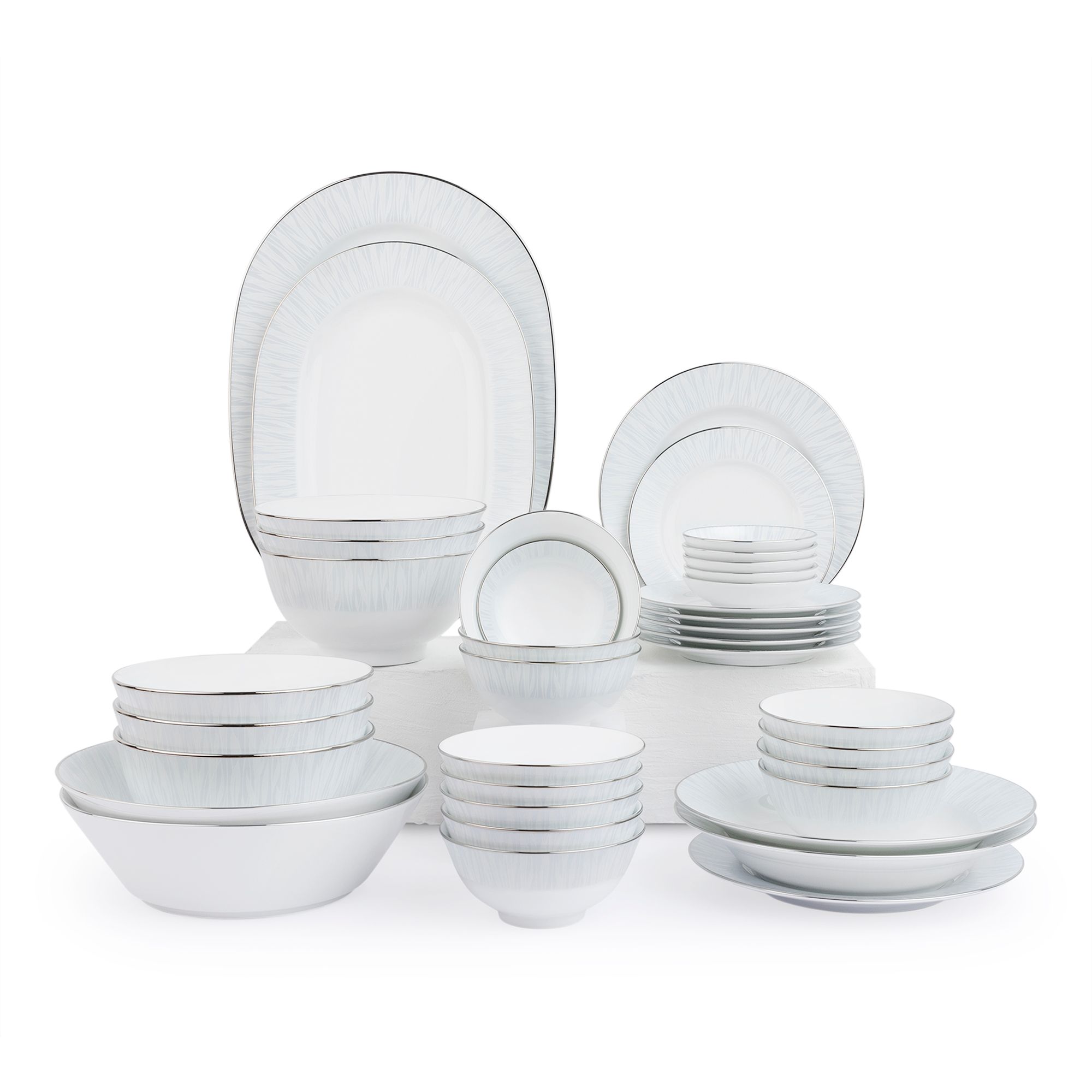  Bộ bát đĩa ăn Châu Á đầy đủ 38 món sứ trắng | Glacier Platinum 1702 