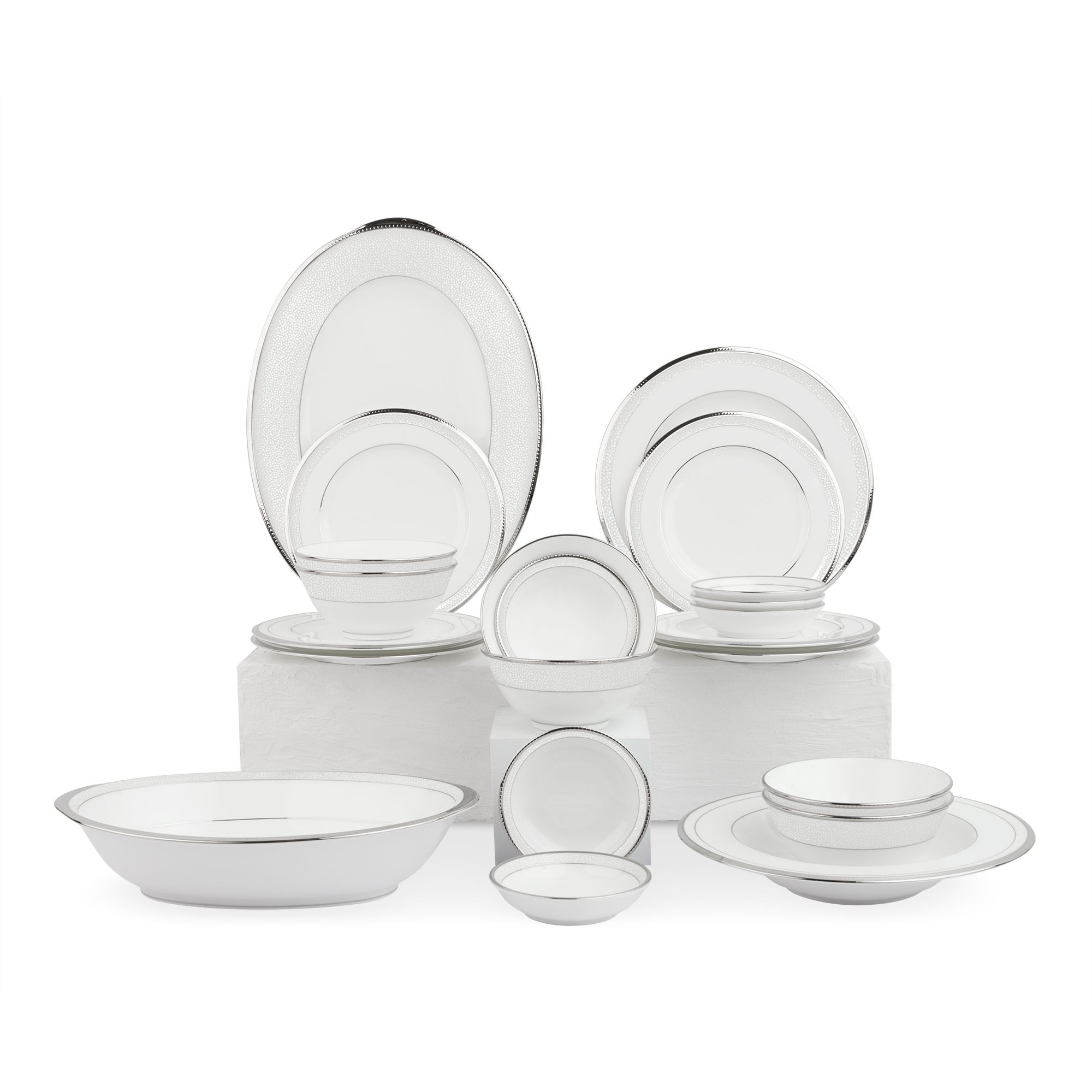 Bộ bát đĩa ăn châu Á cơ bản 22 món (cho 6 người) sứ xương Nhật Bản | Champagne Pearls 4811J - D022AA