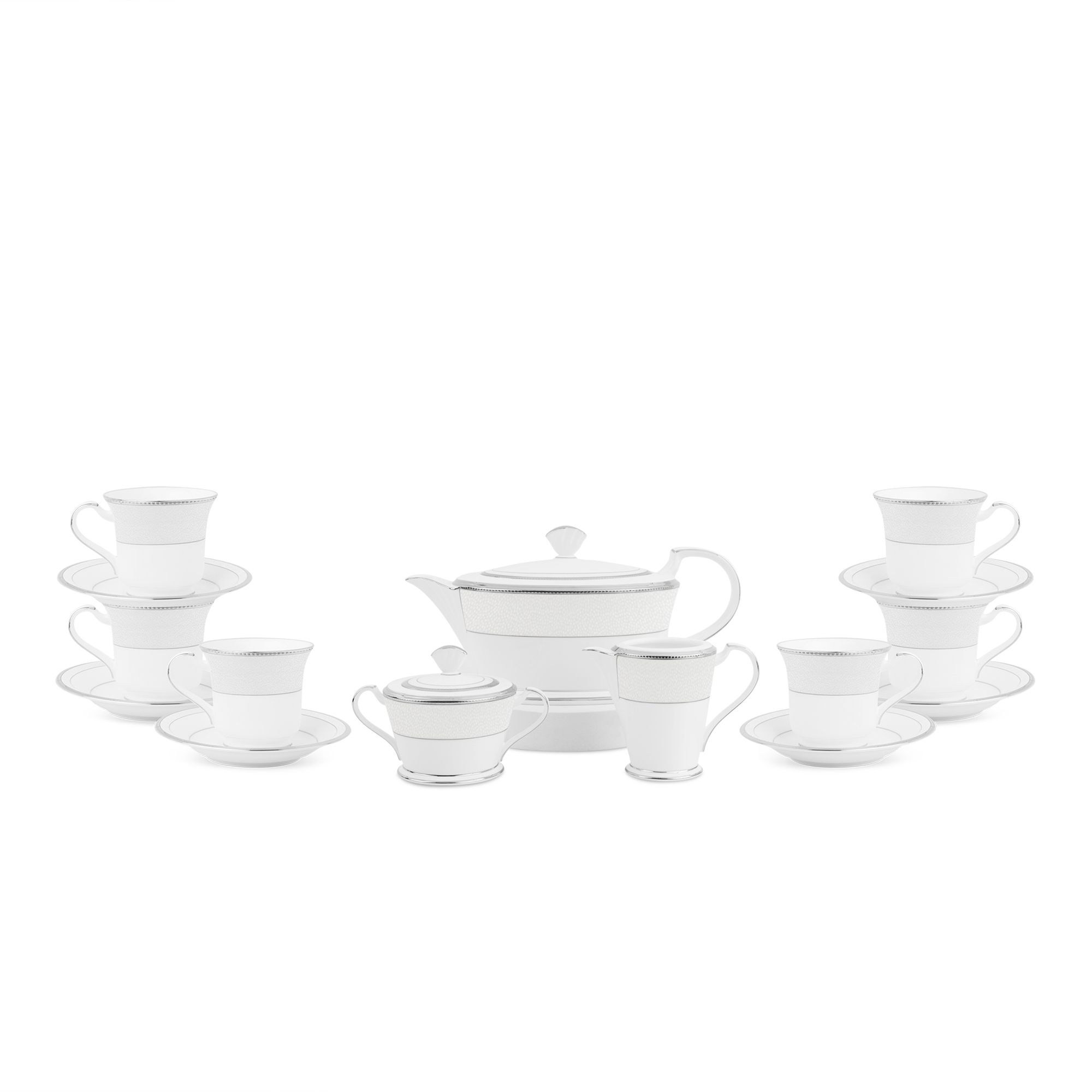 Bộ ấm chén uống trà (ấm 1.440ml, chén 220ml) 15 món sứ xương Nhật Bản | Champagne Pearls 4811J - T017L