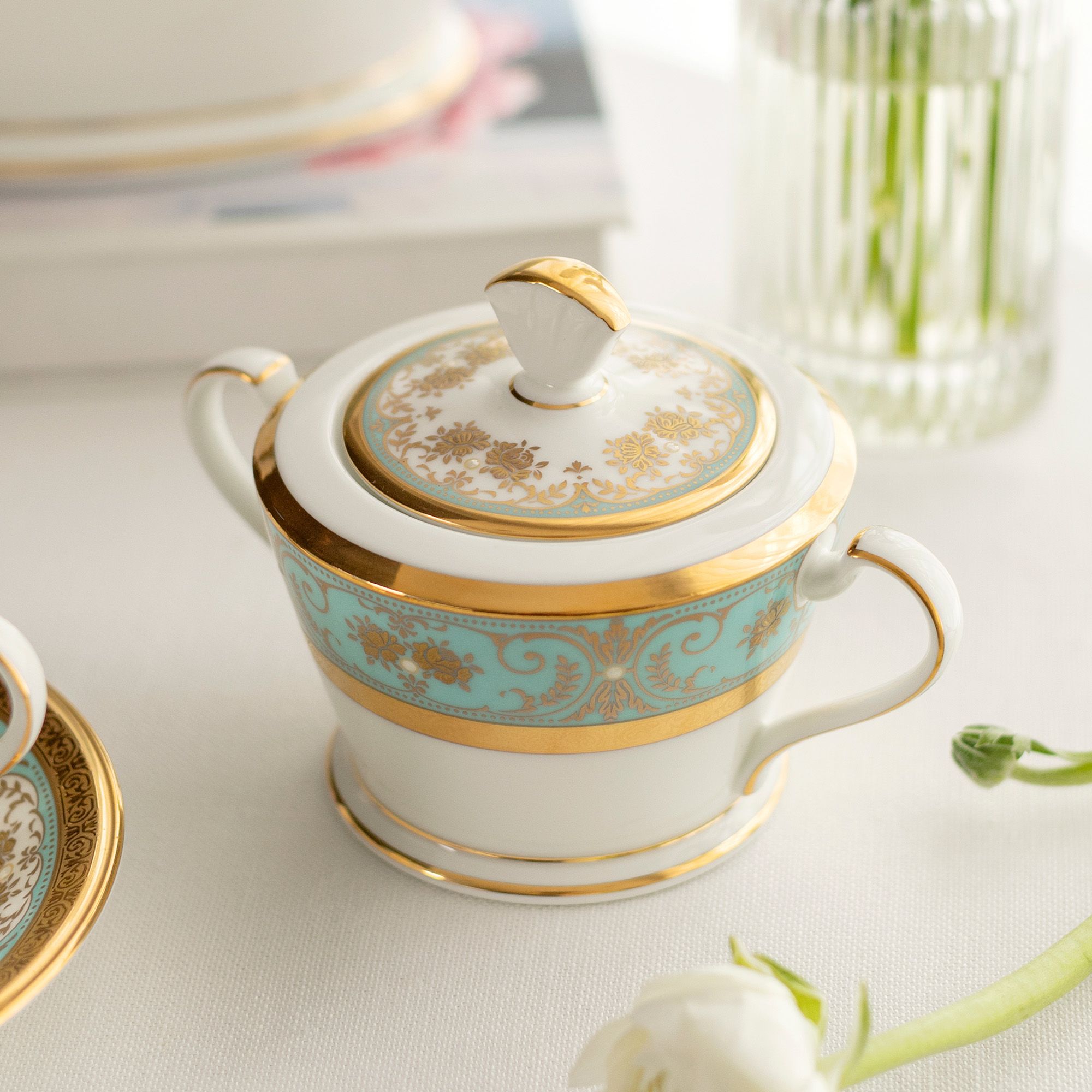  Bộ ấm chén uống trà 15 món sứ xương cao cấp | Georgian Turquoise 4857J-T017L 