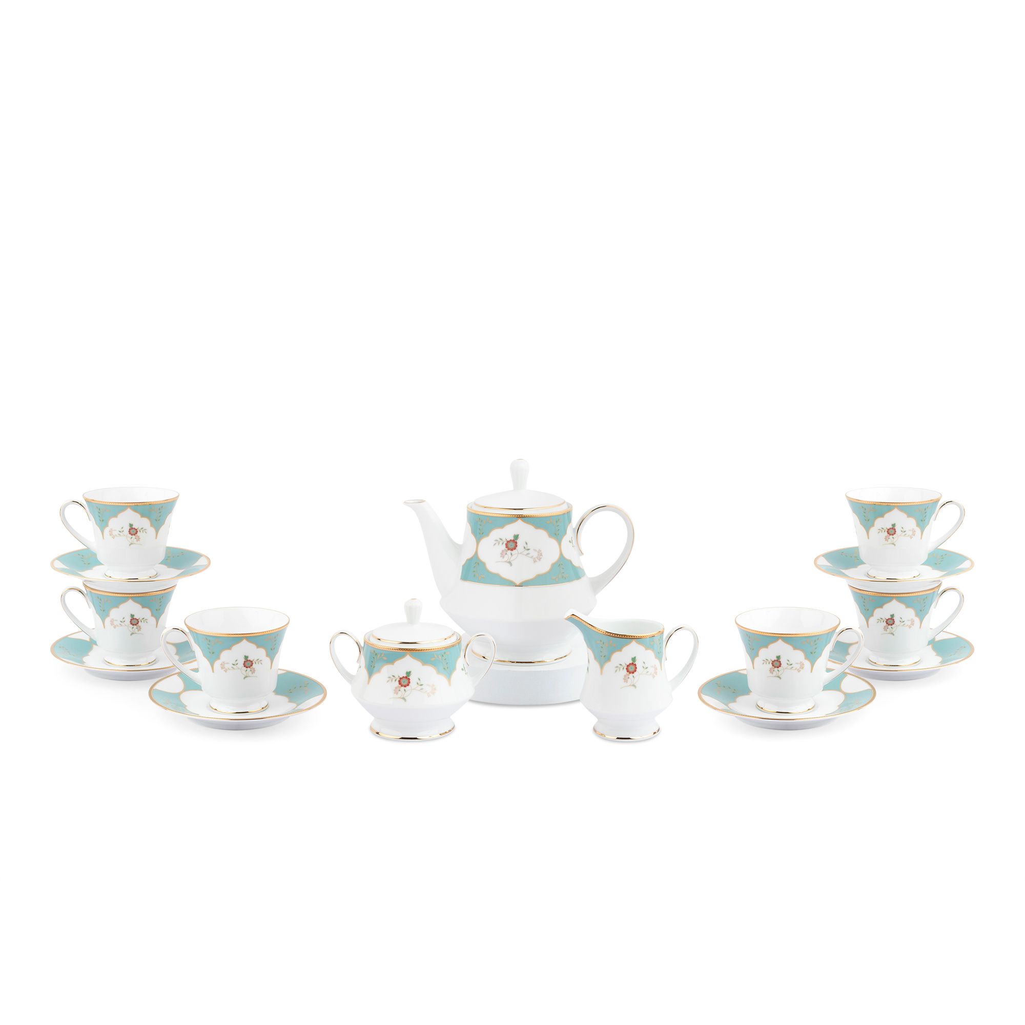 Bộ ấm chén uống trà (ấm 1.200ml, chén 230ml) 15 món sứ trắng | Lodi's Morning M-666L - T017A