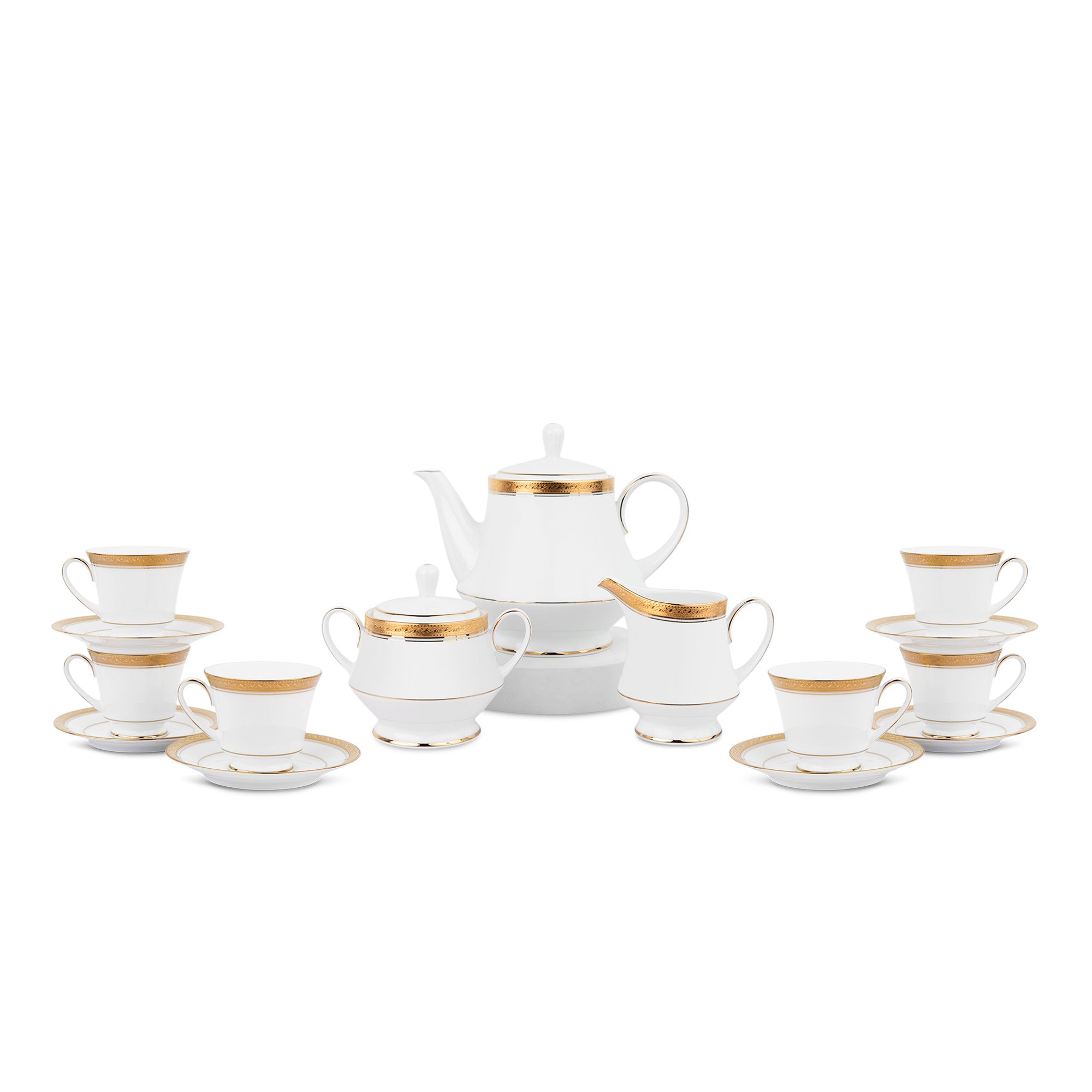  Bộ ấm chén uống trà sứ trắng 15 món (Bình trà 1.200ml) | Crestwood Gold 4167L-T017A 
