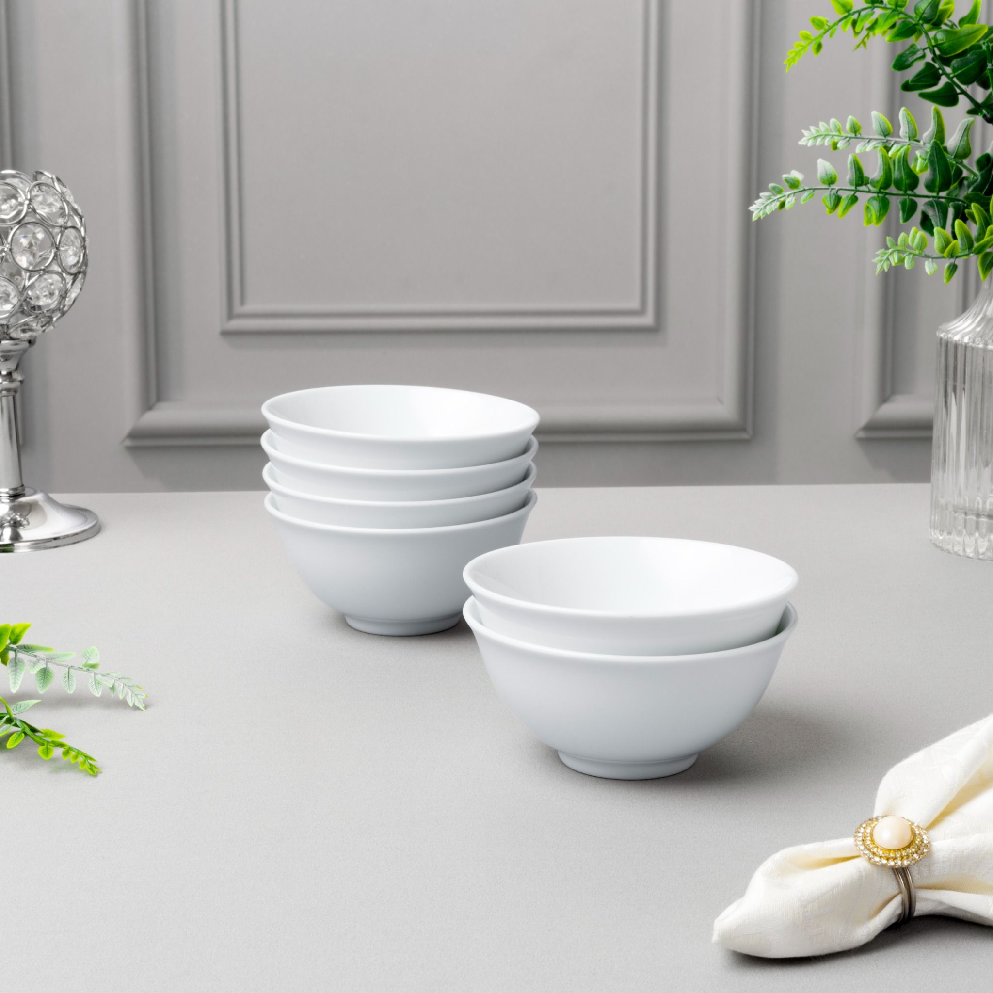 Bộ 06 bát (chén) 10,7cm dung tích 220ml đựng nước chấm, soup sứ trắng | Art Stage 4257L - S91482