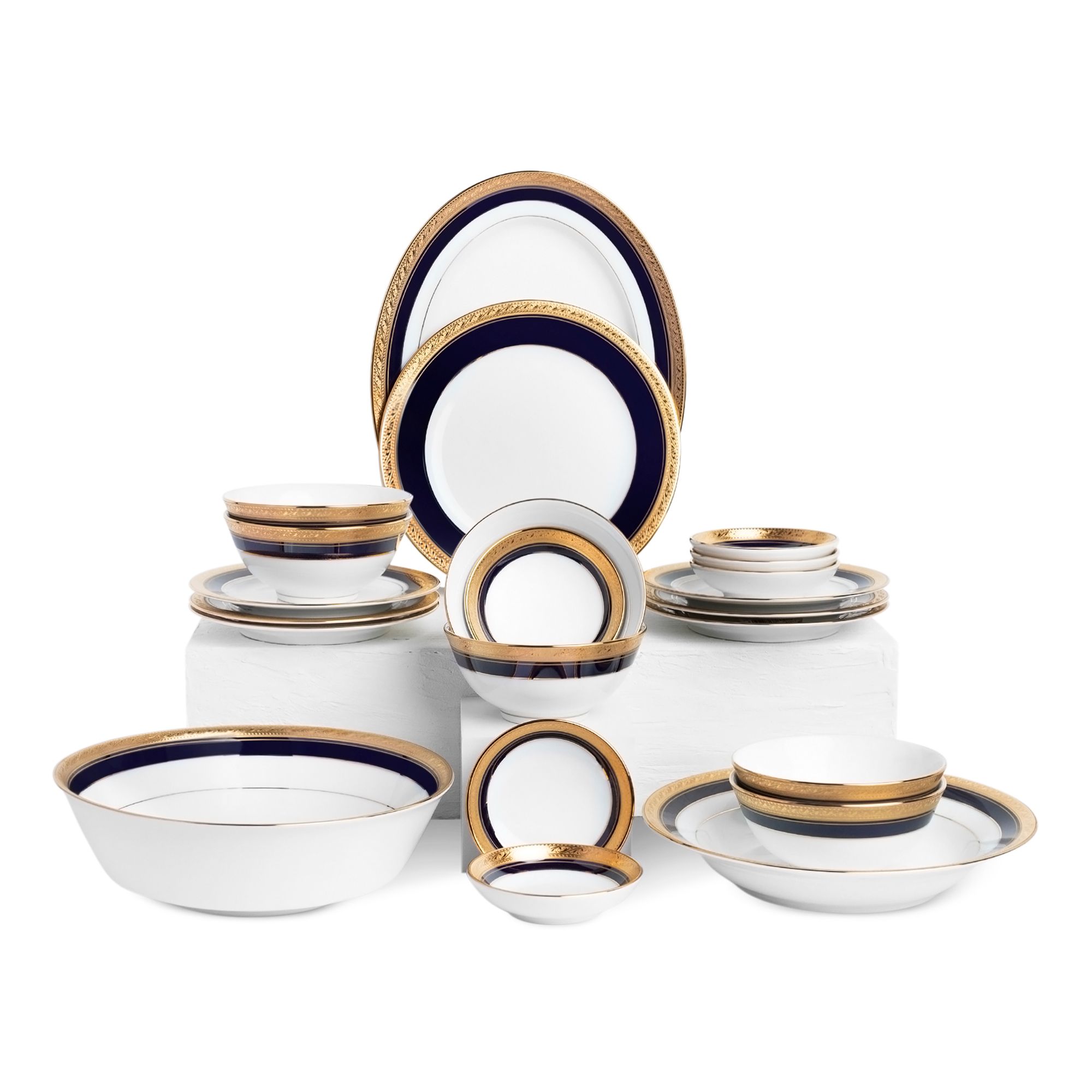  Bộ bát đĩa ăn Châu Á cơ bản 22 món sứ trắng | Crestwood Cobalt Gold 4171L 