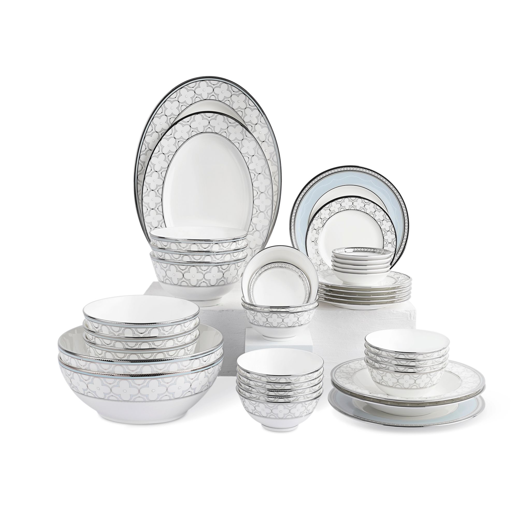 Bộ bát đĩa ăn châu Á đầy đủ 38 món (cho 6 người) sứ xương | Trefolio Platinum 4957L - D038AD
