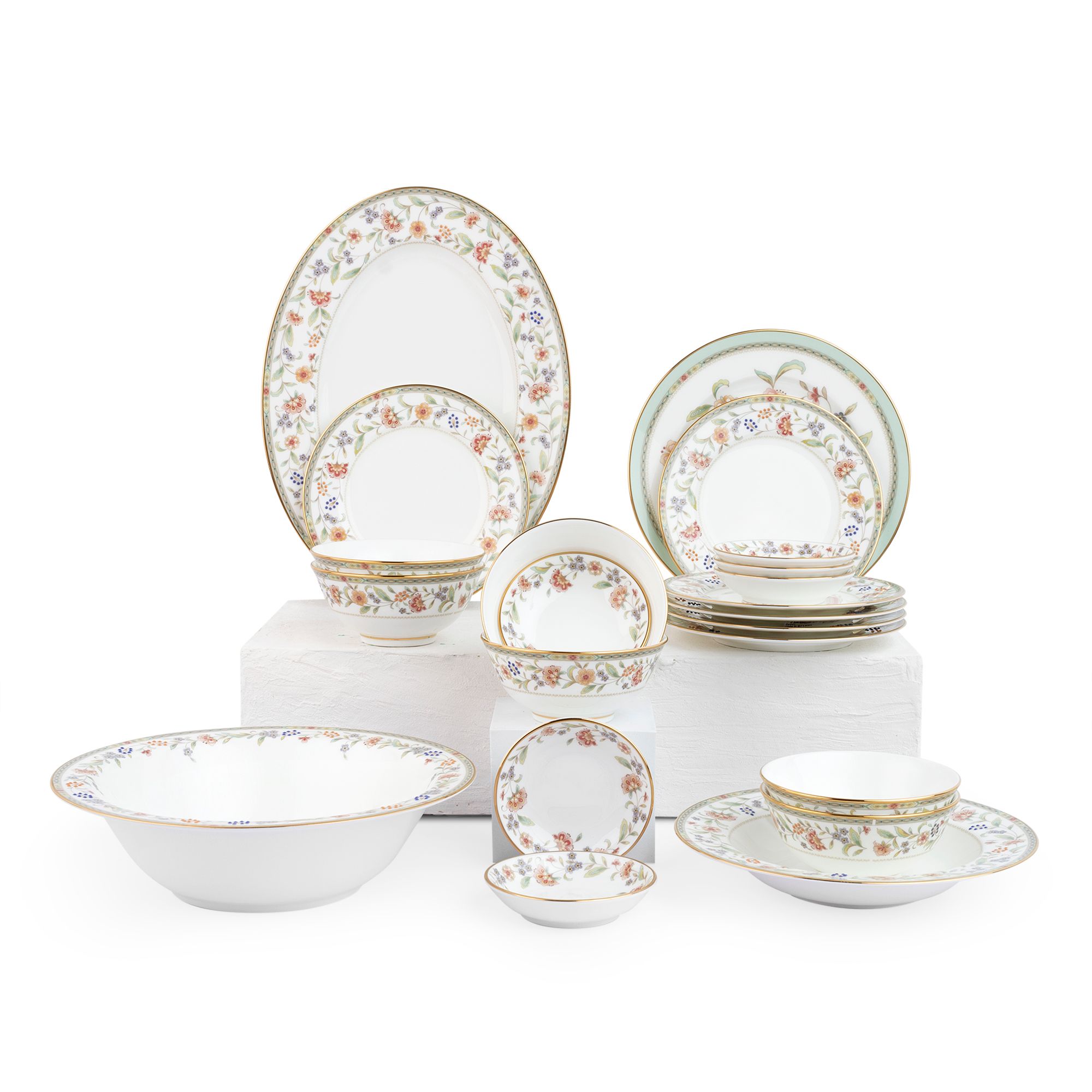 Bộ bát đĩa ăn châu Á cơ bản 22 món (cho 6 người) sứ xương | Primrose 4909L - D022AB