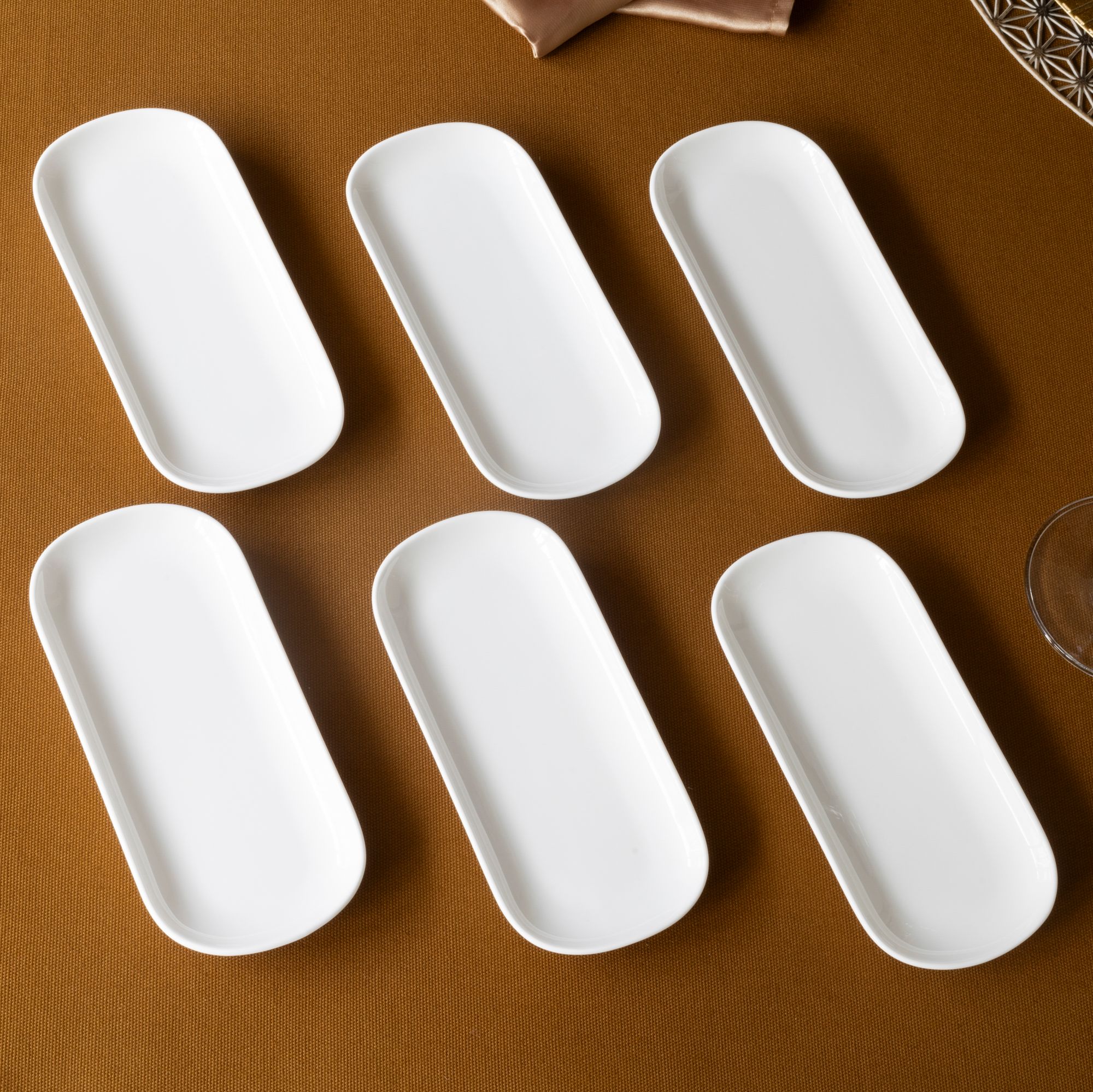 Bộ 06 khay hình chữ nhật bo góc dài 17,8cm đựng khăn ướt sứ xương | Plain White 9990L - S97577