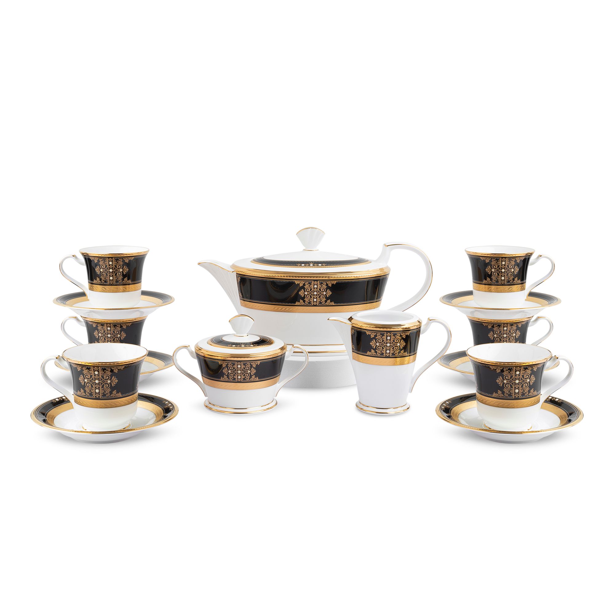 Bộ ấm chén uống trà (ấm 1.440ml, chén 220ml) 15 món sứ xương Nhật Bản | Evening Majesty 4818J - T017L