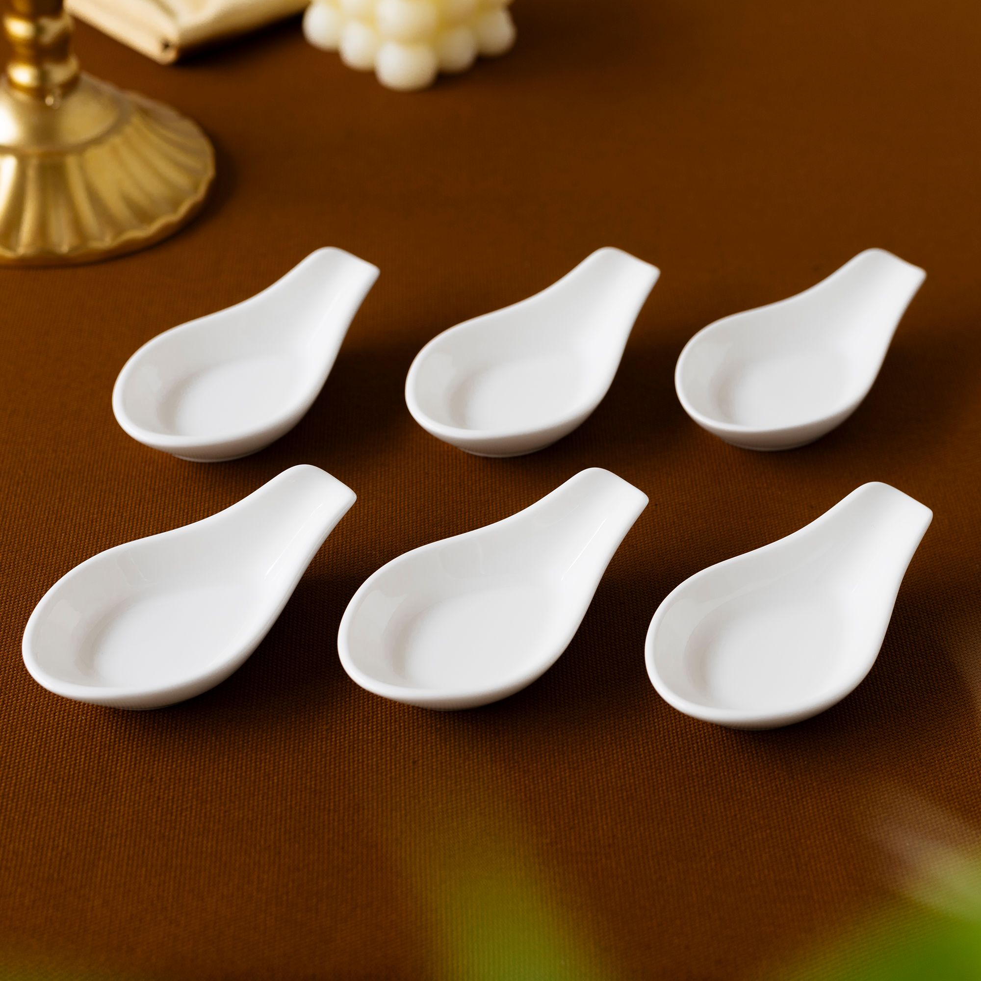 Bộ 06 gác thìa (muỗng) dài 9,9cm sứ xương | Plain White 9990L - S50131A
