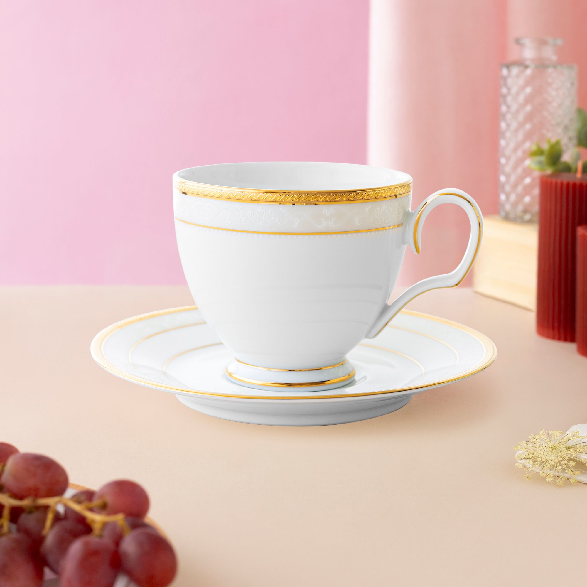  Chén trà (tách trà) kèm đĩa lót dung tích 250ml sứ trắng | Hampshire Gold 4335L-T91988 
