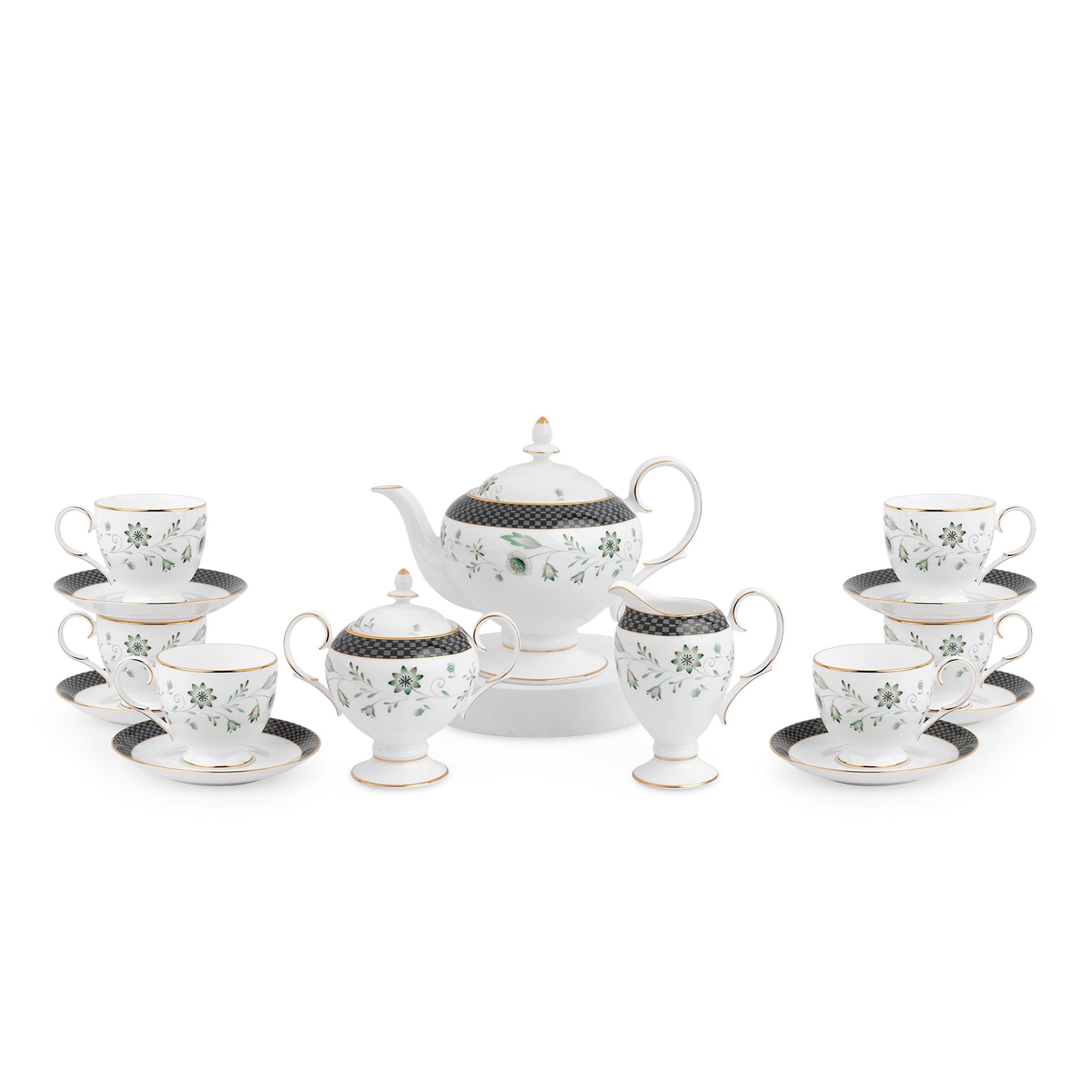 Bộ ấm chén uống trà (ấm 1.050ml, chén 250ml) 15 món sứ xương | Forever Fields 4950L - T017A