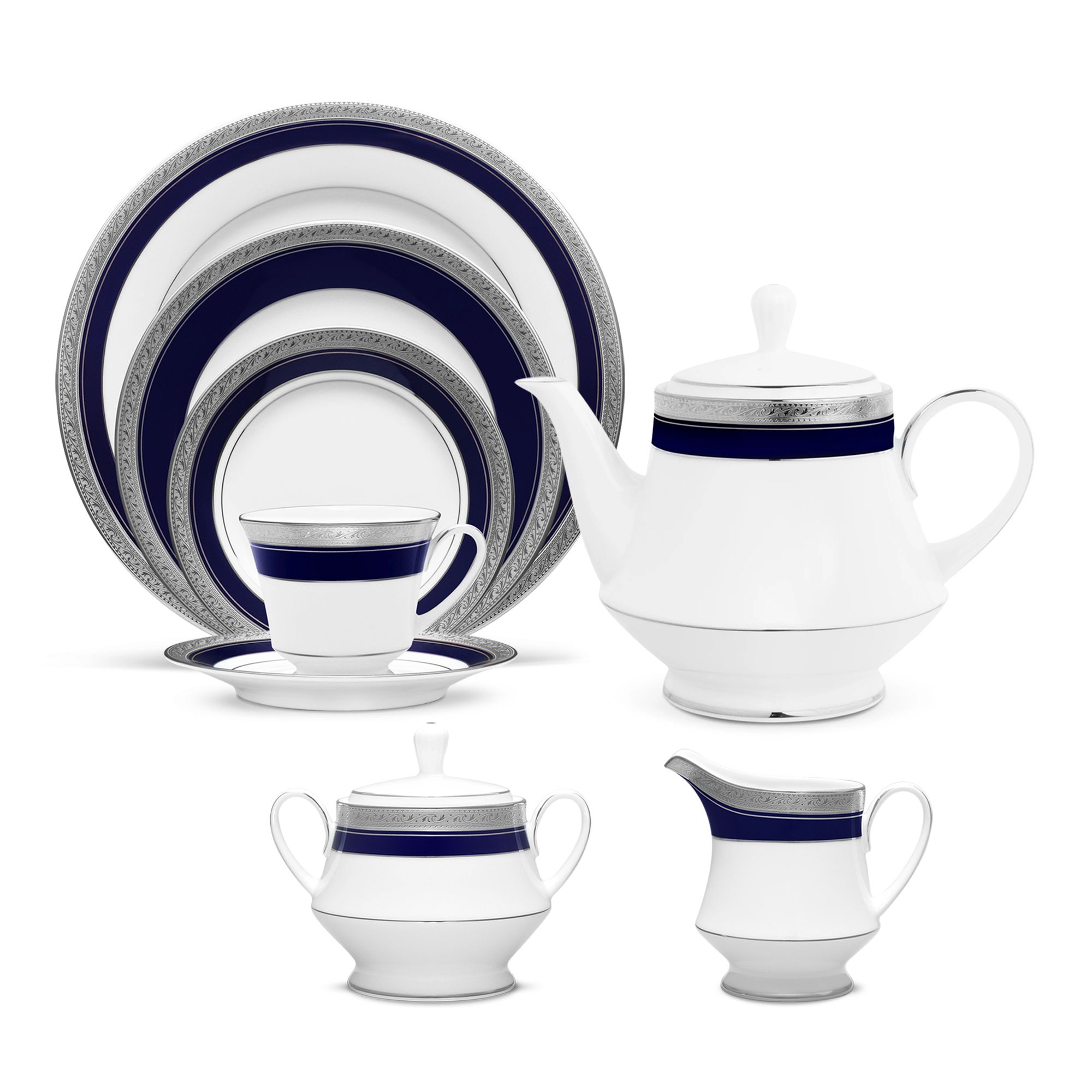 Bộ ấm chén uống trà (ấm 1.200ml, chén 230ml) 18 món sứ trắng | Crestwood Cobalt Platinum 4170L - T020A