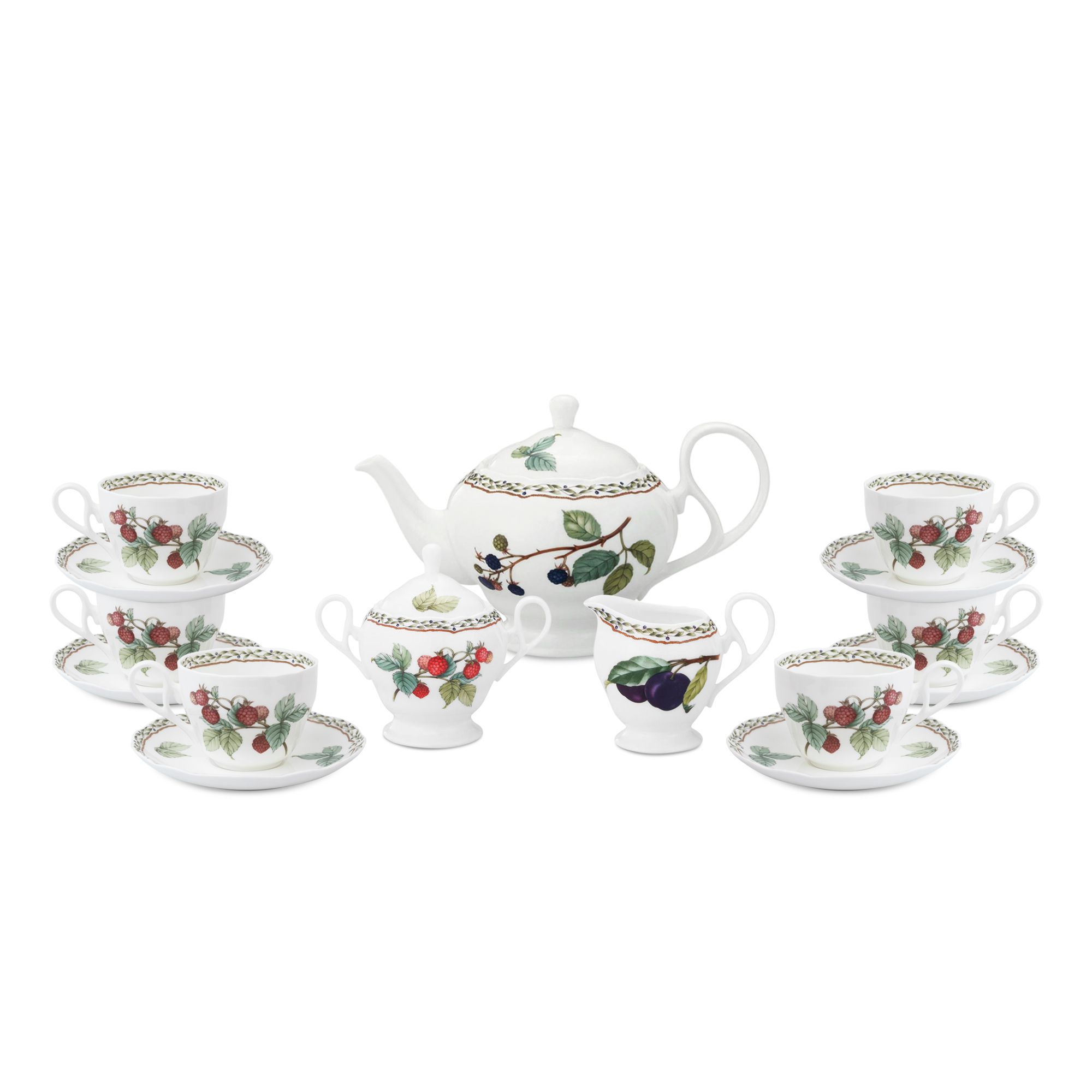 Bộ ấm chén uống trà (ấm 1.030ml, chén 250ml) 15 món sứ xương | Orchard Garden 4911L - T017A