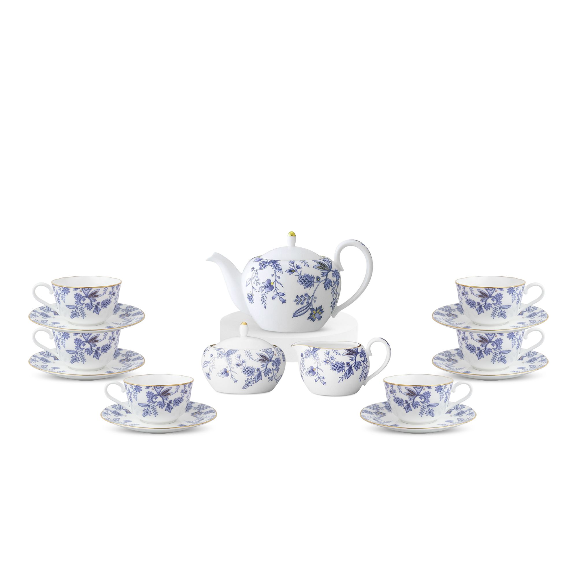  Bộ ấm chén uống trà sứ xương đầy đủ 15 món (Bình trà 520ml, tách trà 220ml) | Blue Sorrentino 4562L 