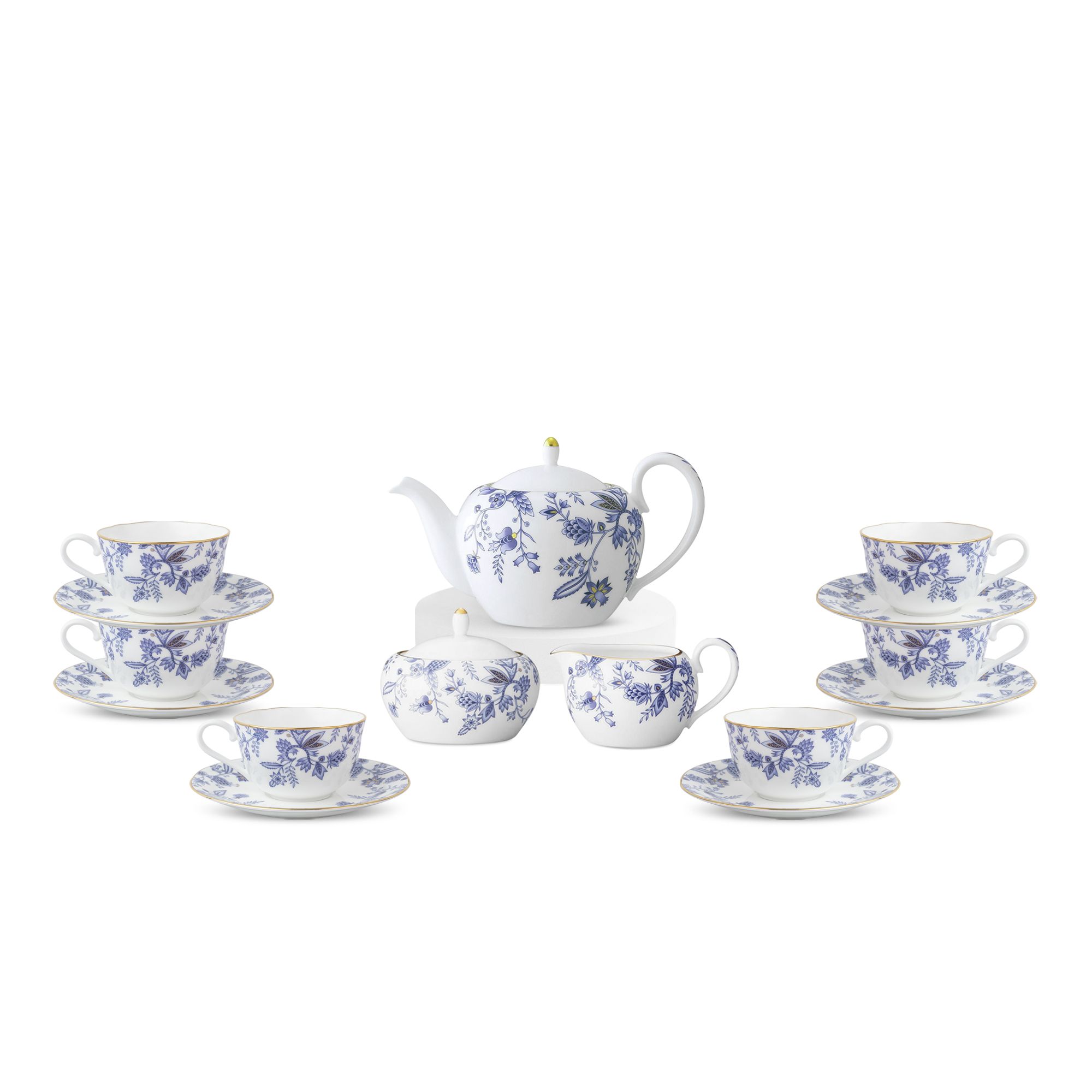 Bộ ấm chén uống trà (ấm nhỏ 520ml, chén 225ml) 15 món sứ xương | Blue Sorrentino 4562L - T017AS
