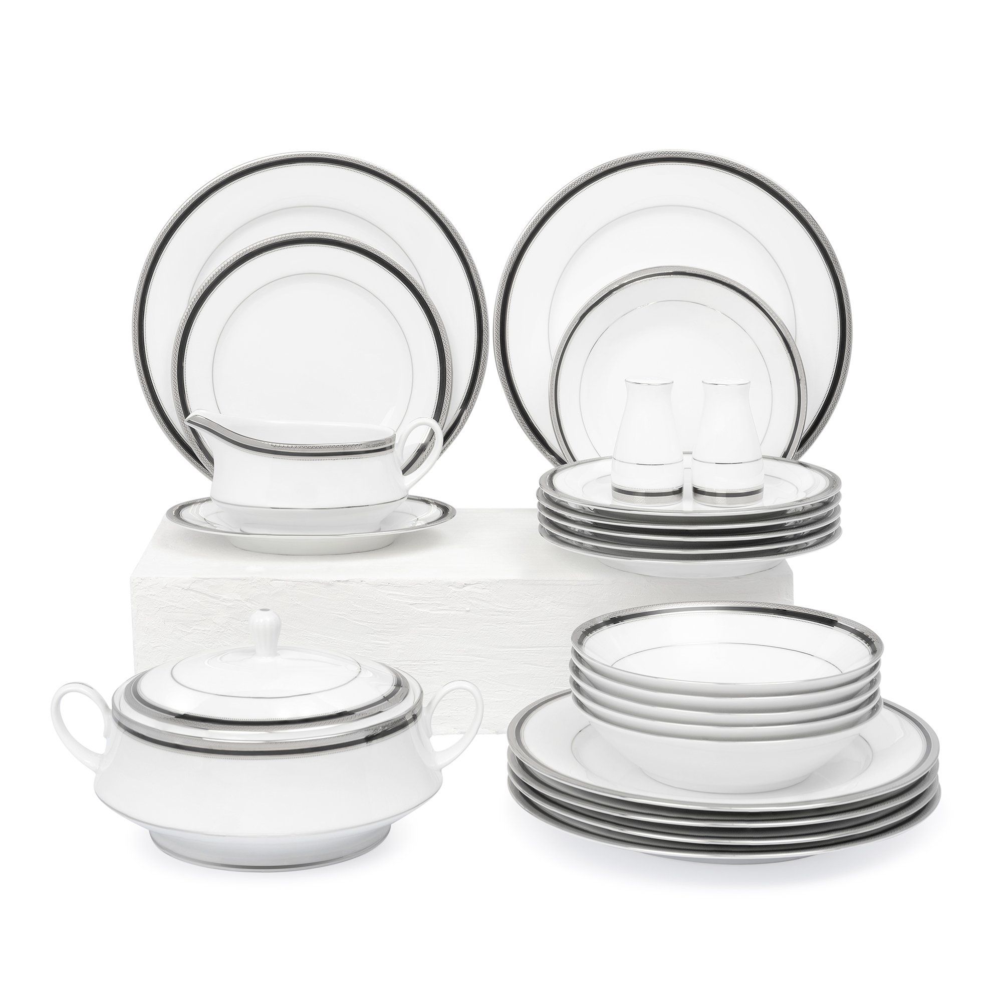 Bộ đĩa ăn kiểu Âu 22 món (cho 6 người) sứ trắng | Austin Platinum 4360L - D024AL