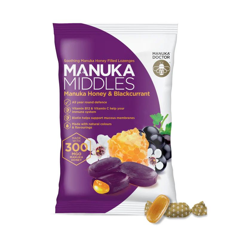 Kẹo mật ong Manuka Middles - Manuka Honey & Blackcurrant 100g (UK - Anh Quốc)