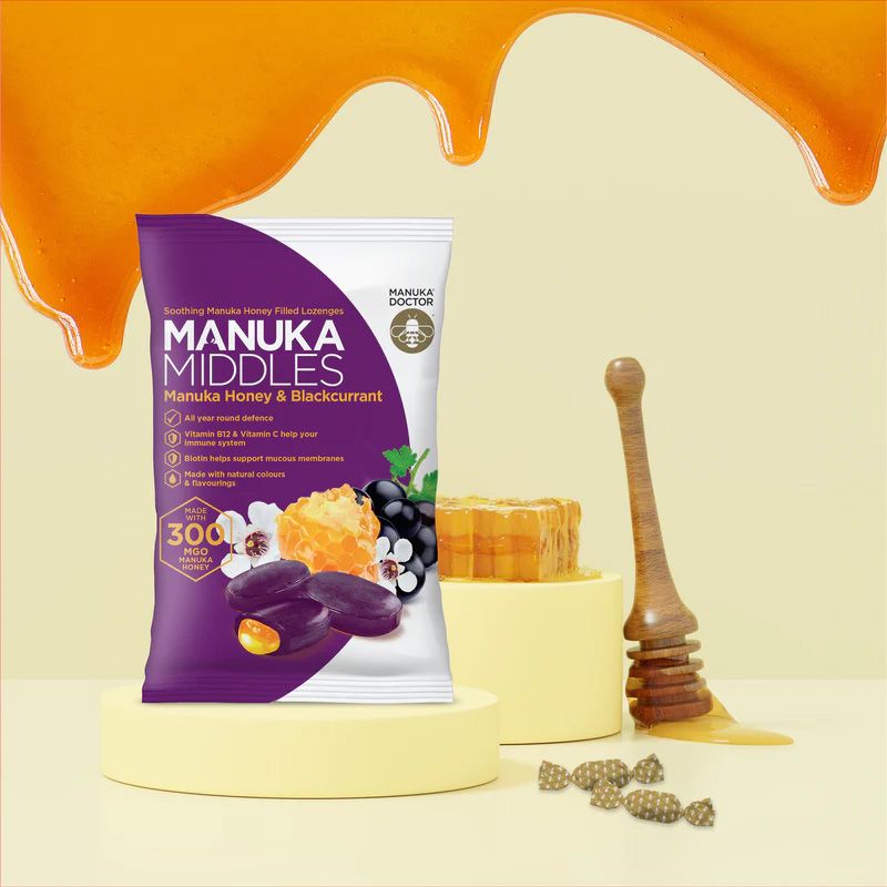 Kẹo mật ong Manuka Middles - Manuka Honey & Blackcurrant 100g (UK - Anh Quốc)
