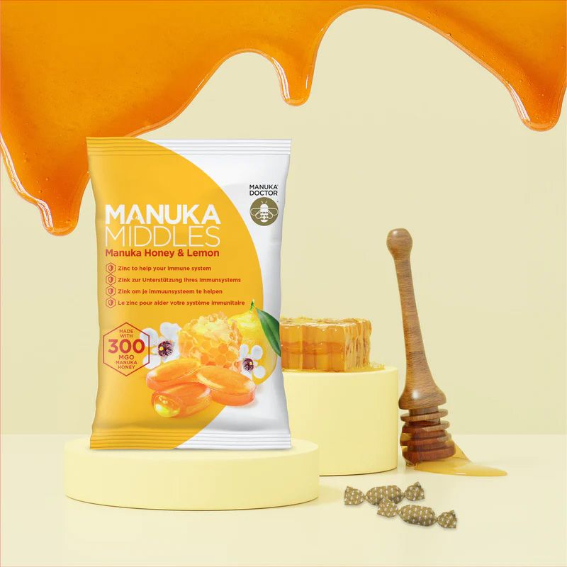Kẹo mật ong Manuka Middles - Manuka Honey & Lemon 100g (UK - Anh Quốc)