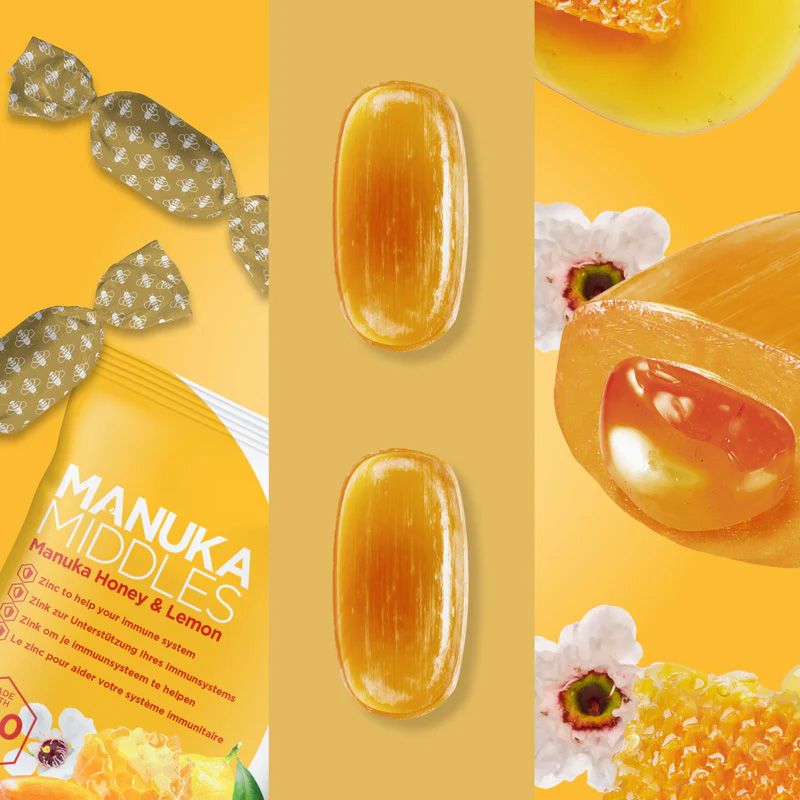 Kẹo mật ong Manuka Middles - Manuka Honey & Lemon 100g (UK - Anh Quốc)