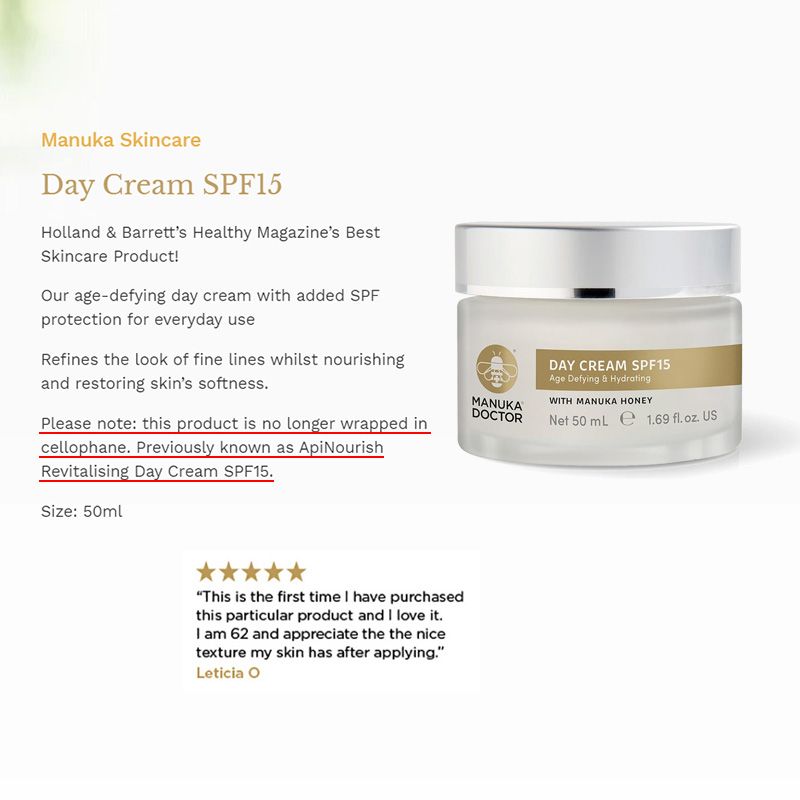 Kem dưỡng ngày trẻ hóa tái tạo da Manuka Doctor Skincare Day Cream SPF15 50ml (UK - Anh Quốc)