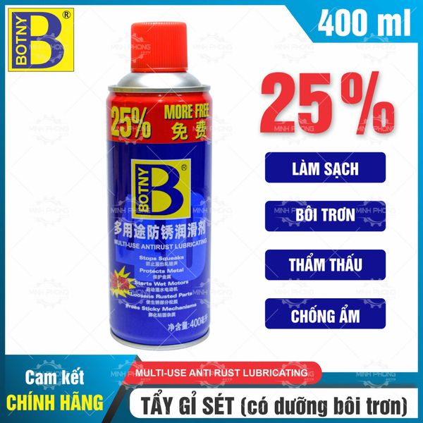 Chai xịt tẩy rỉ sét kim loại có có dưỡng bôi trơn 25% BOTNY (chai)