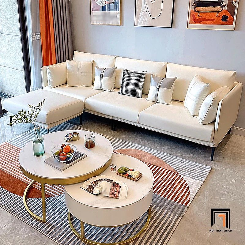 Ghế sofa băng 3 nệm ngồi BT196 Dumas 2m4 da giả trắng kem