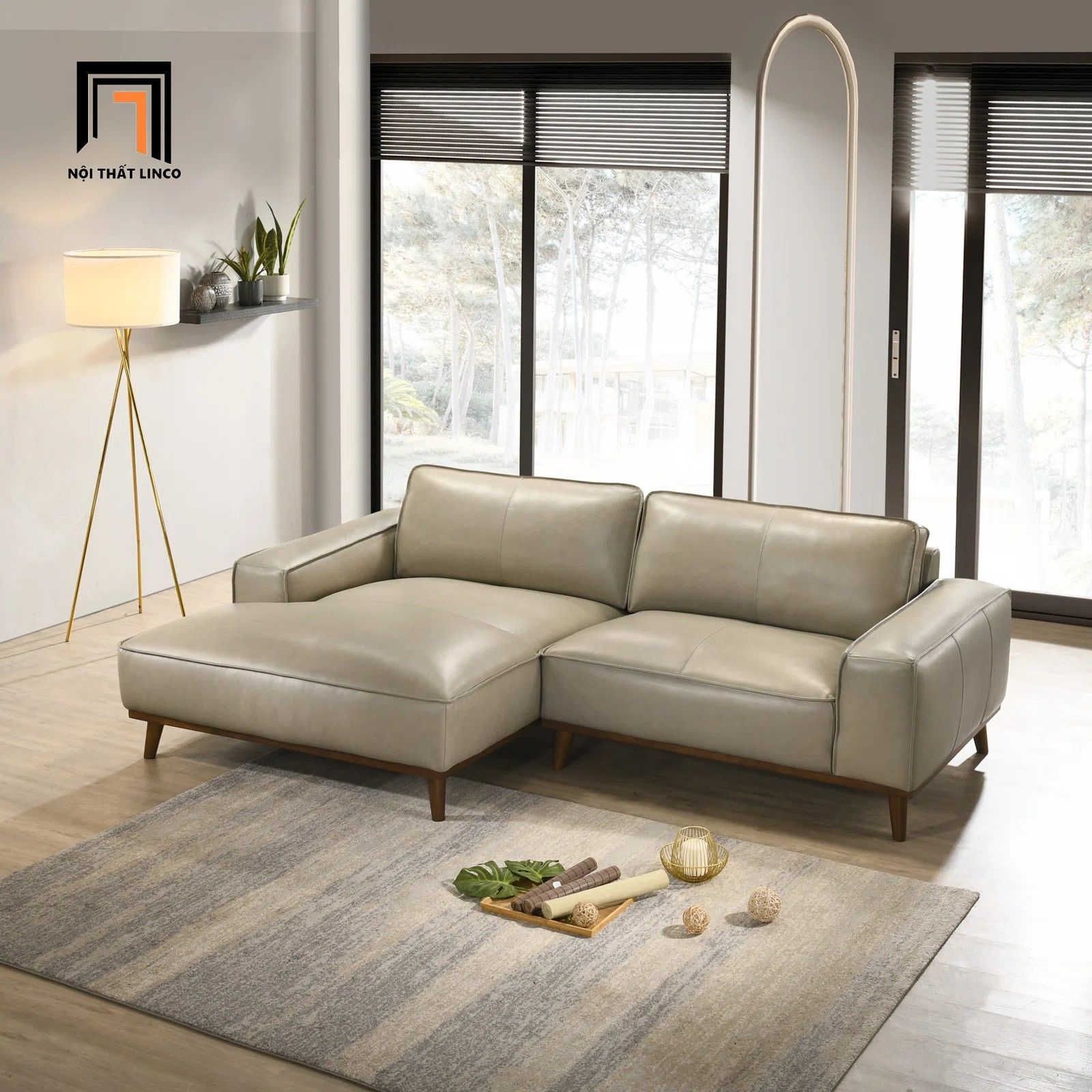Bộ ghế sofa l góc nhà GT104 Ashcof da giả 2m2 x 1m5