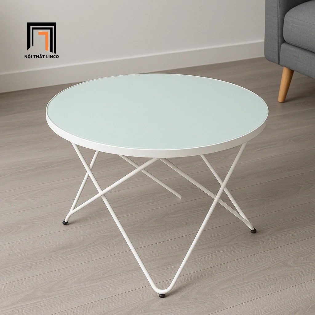 Bàn trà phòng khách mặt kính tròn BTPK12 Zapoco 60cm giá rẻ