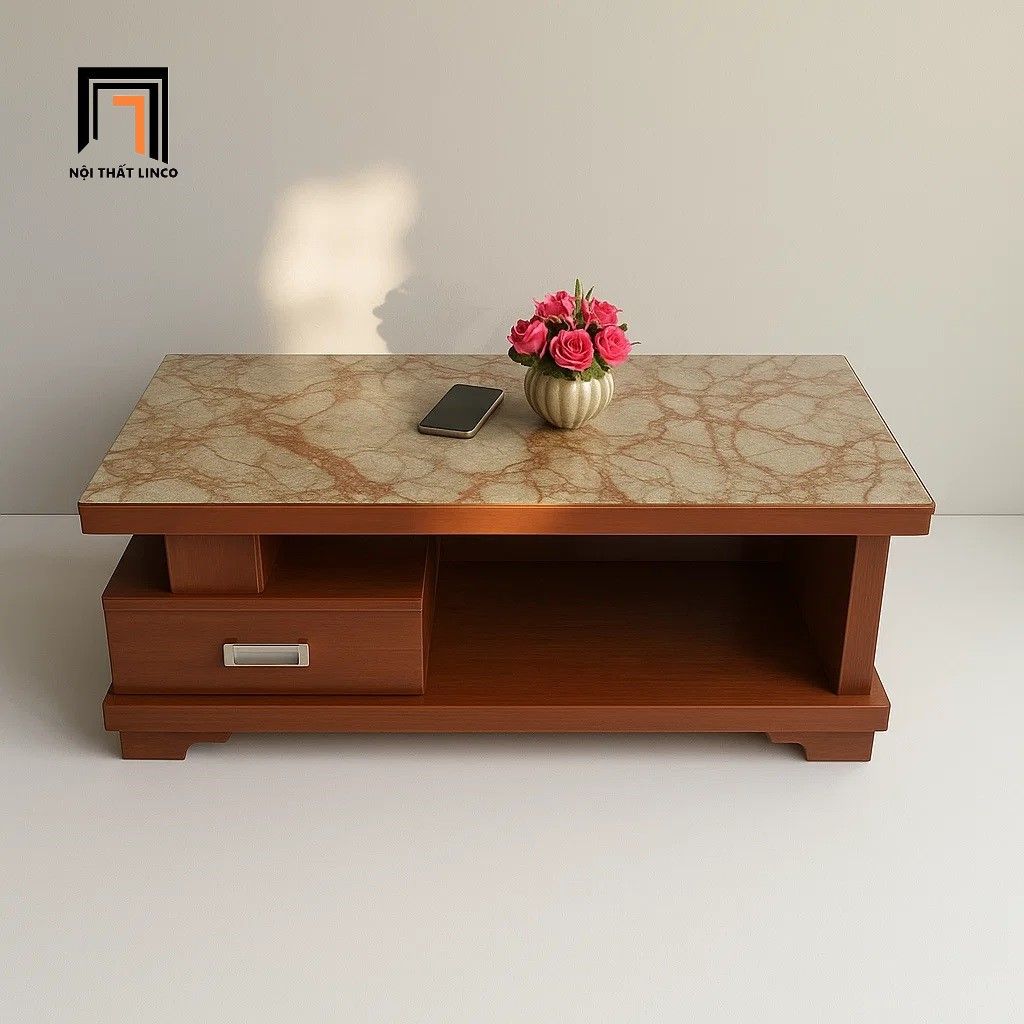 Bàn sofa phòng khách màu nâu BTPK62 Hunty 1m kính giả đá