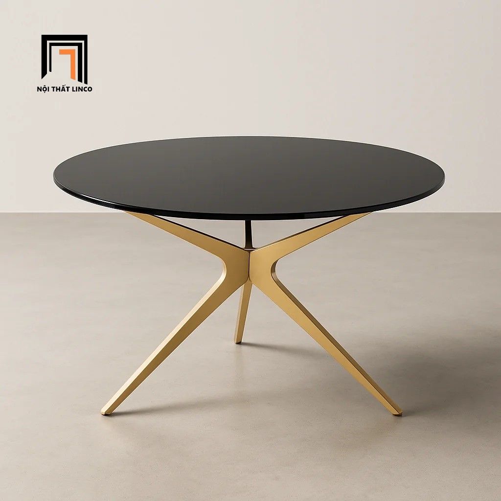 Bàn sofa mặt kính đen khung chân vàng BTPK30 Shenou 60cm