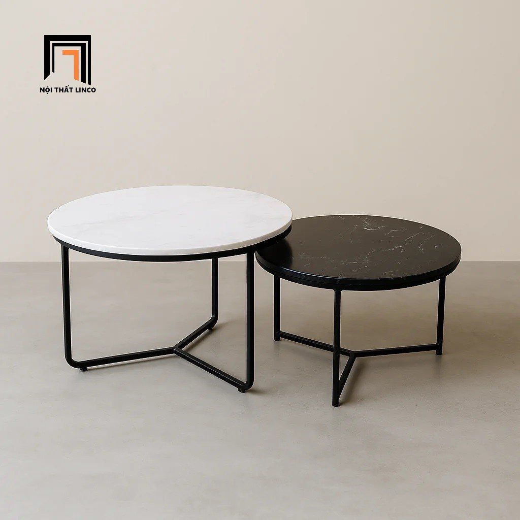 Cặp bàn sofa phòng khách đá đen trắng BTPK27 Zampo giá rẻ