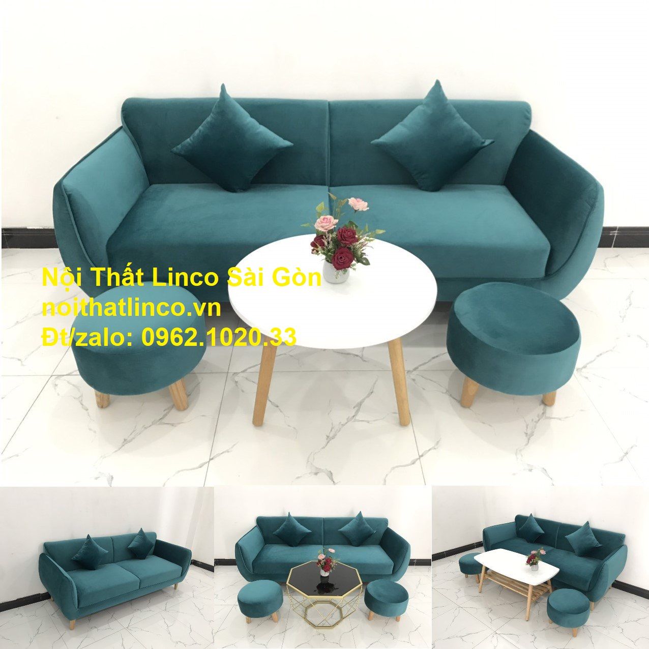 Bộ ghế salon sopha xanh cổ vịt giá rẻ | salong xanh lá cây phòng khách đẹp | Nội thất Linco Sài Gòn