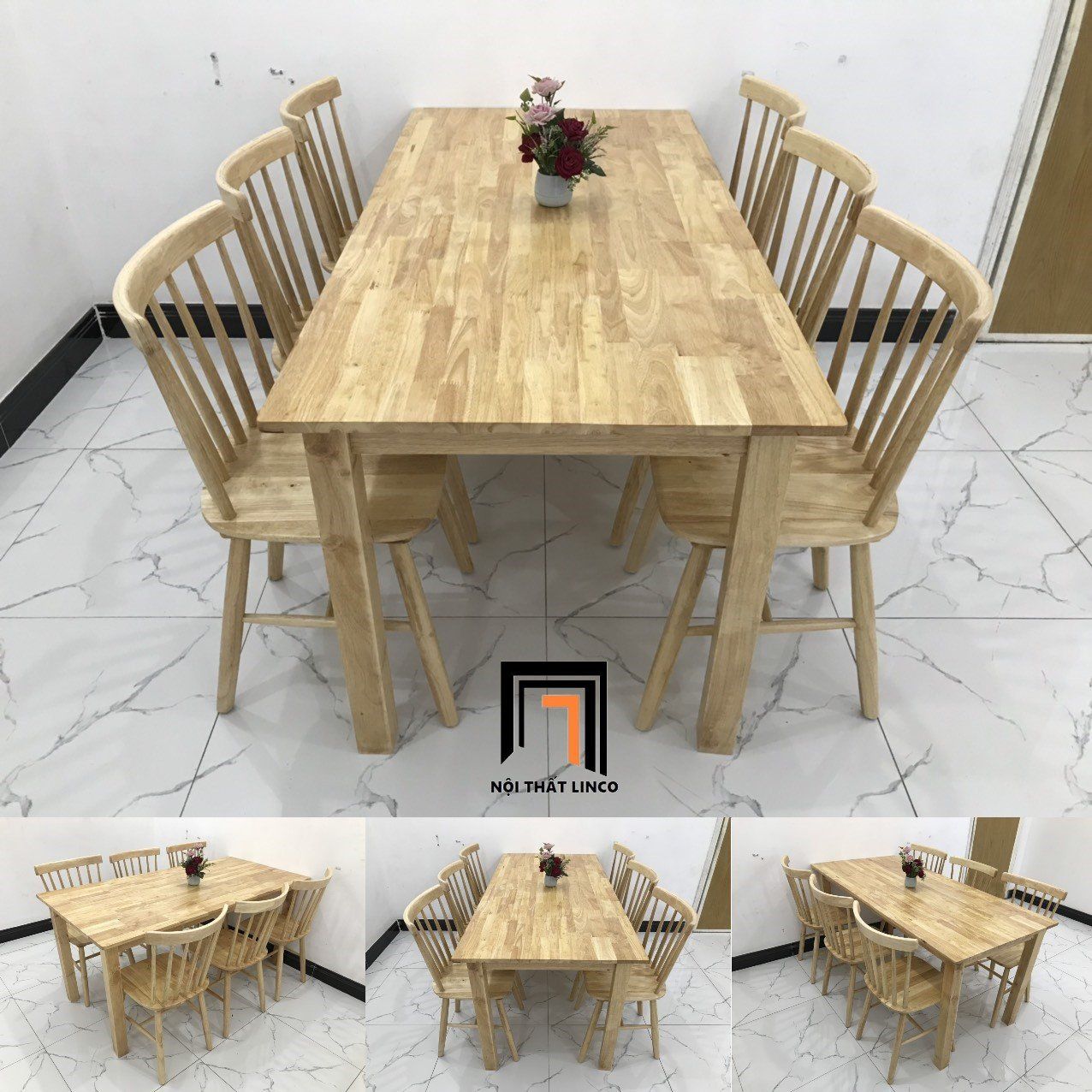 Bộ bàn ăn 6 ghế 2-KH6-G18-B108-go gỗ cao su cho nhà bếp