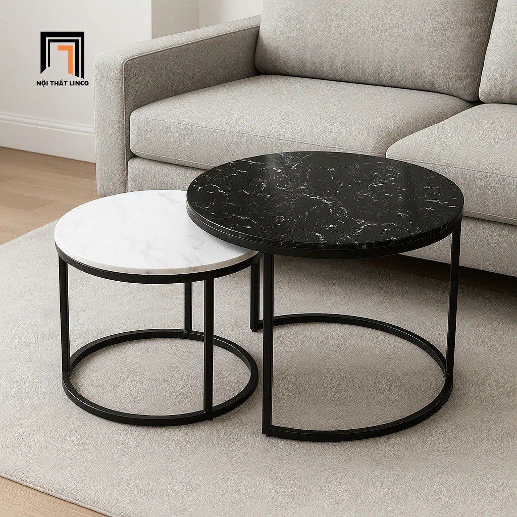 Cặp bàn sofa mặt đá trắng đen BTPK10 Katuwo cho gia đình