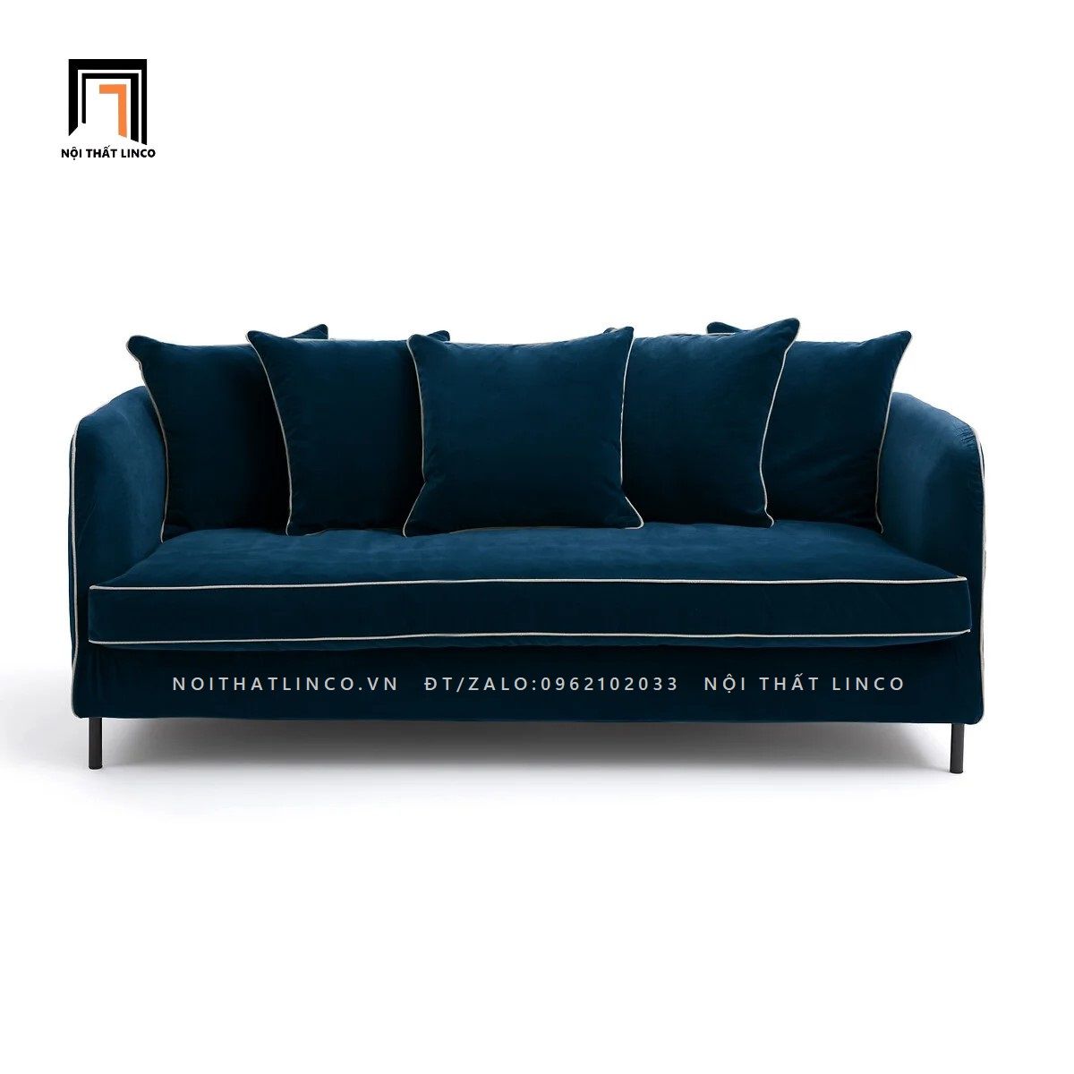 Sofa băng chạy viền trắng BT95 Hoek 2m màu xanh đen
