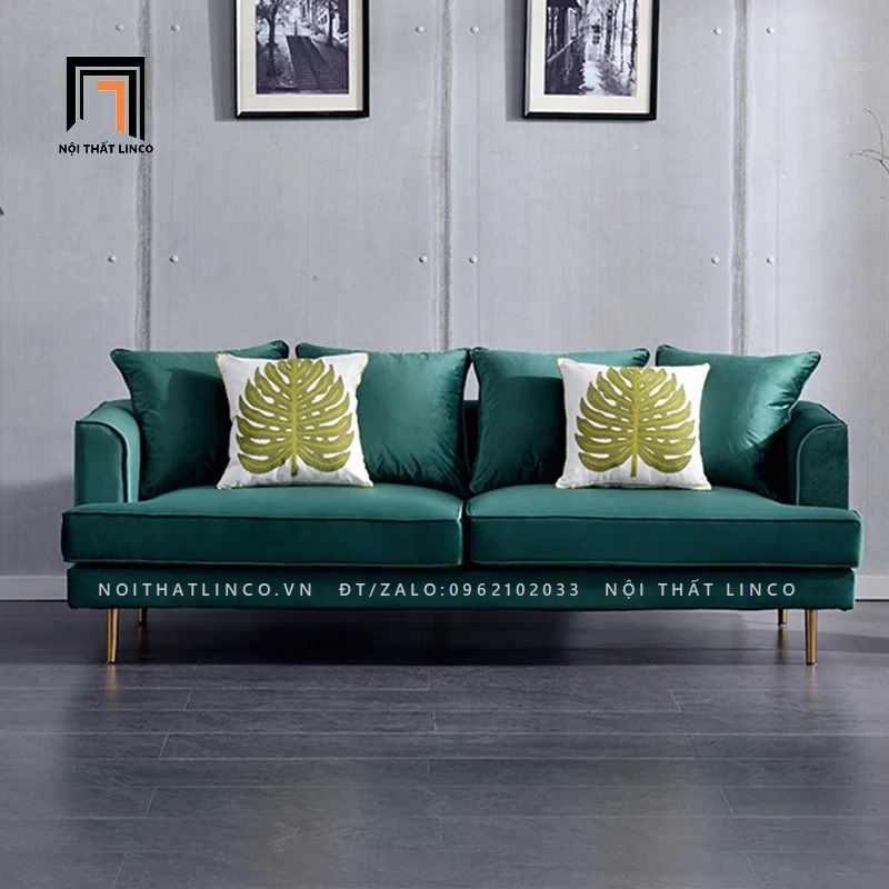 Ghế sofa băng xanh lá vải nhung nỉ BT74 Raven cho căn hộ