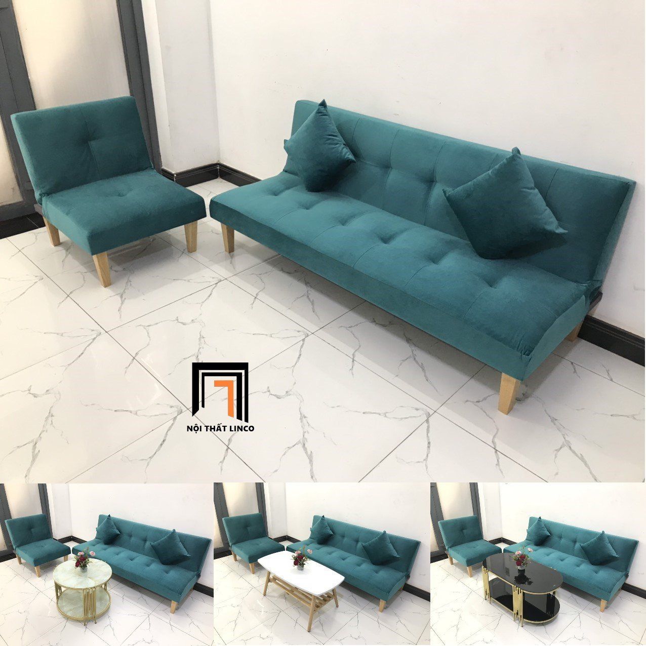 Bộ ghế sofa giường nằm nhỏ gọn NS01 màu xanh lá cây giá rẻ