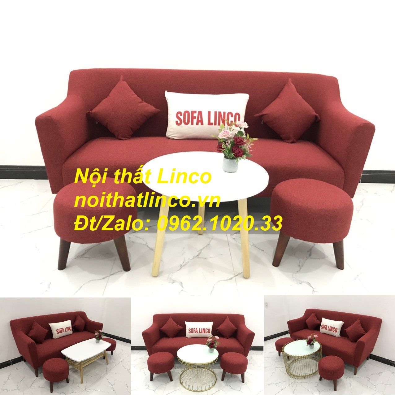 Bộ bàn ghế Sofa băng 1m9 đỏ giá rẻ phòng khách Nội thất Linco Sài Gòn