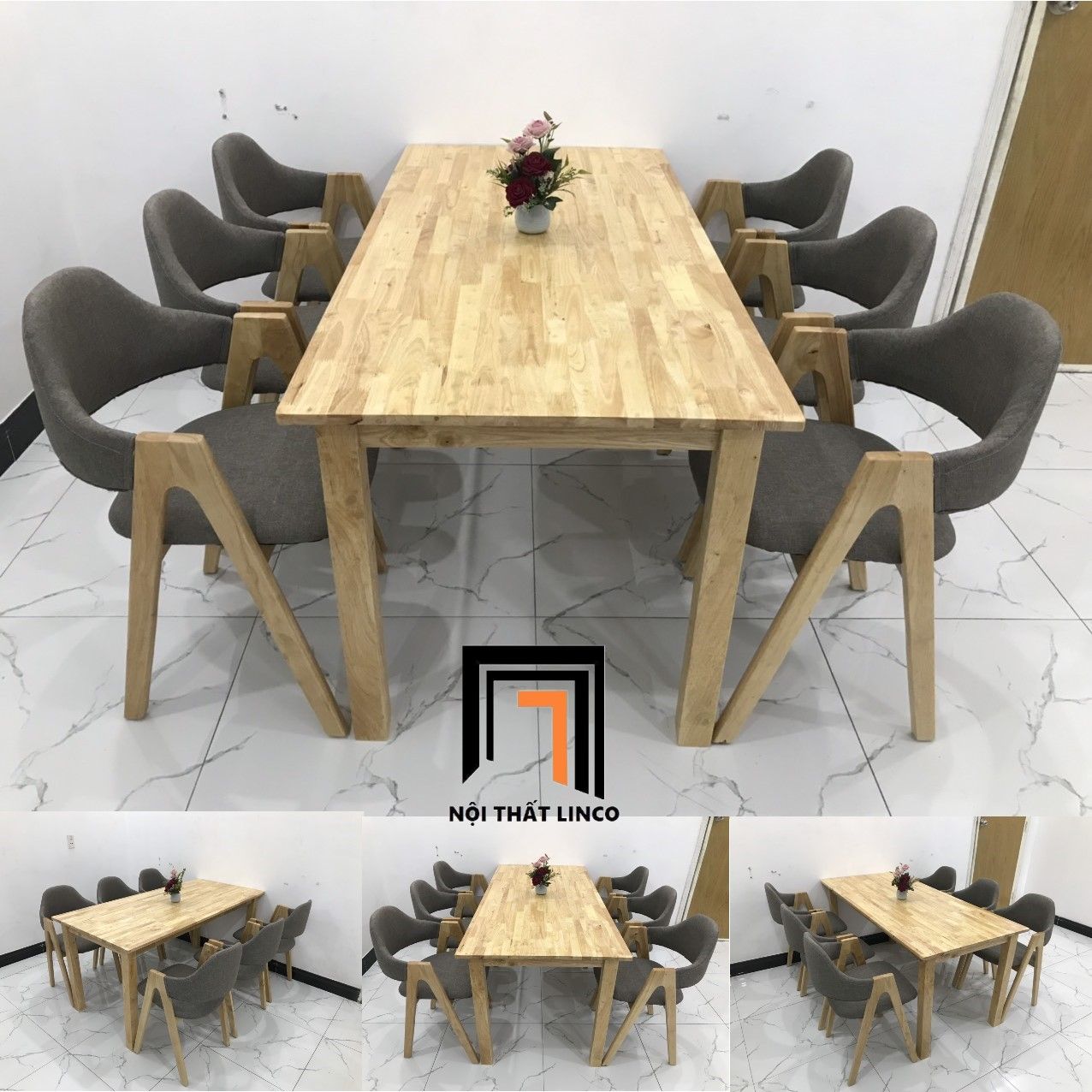 Bộ bàn ăn 6 ghế gỗ tự nhiên 5-KH6-G5-B108-govai giá rẻ đẹp